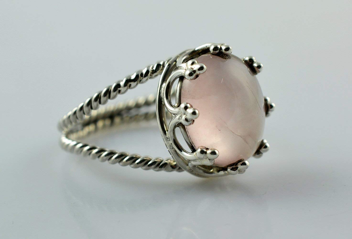 925 Sterling Silver Rose Quartz Ring for Women - Natural Pink Oval Rose Quartz Statement Promise Ring, January Birthstone Jewelry, Handmade Boho Gift for Her Birthday, Anniversary, Valentine's Day