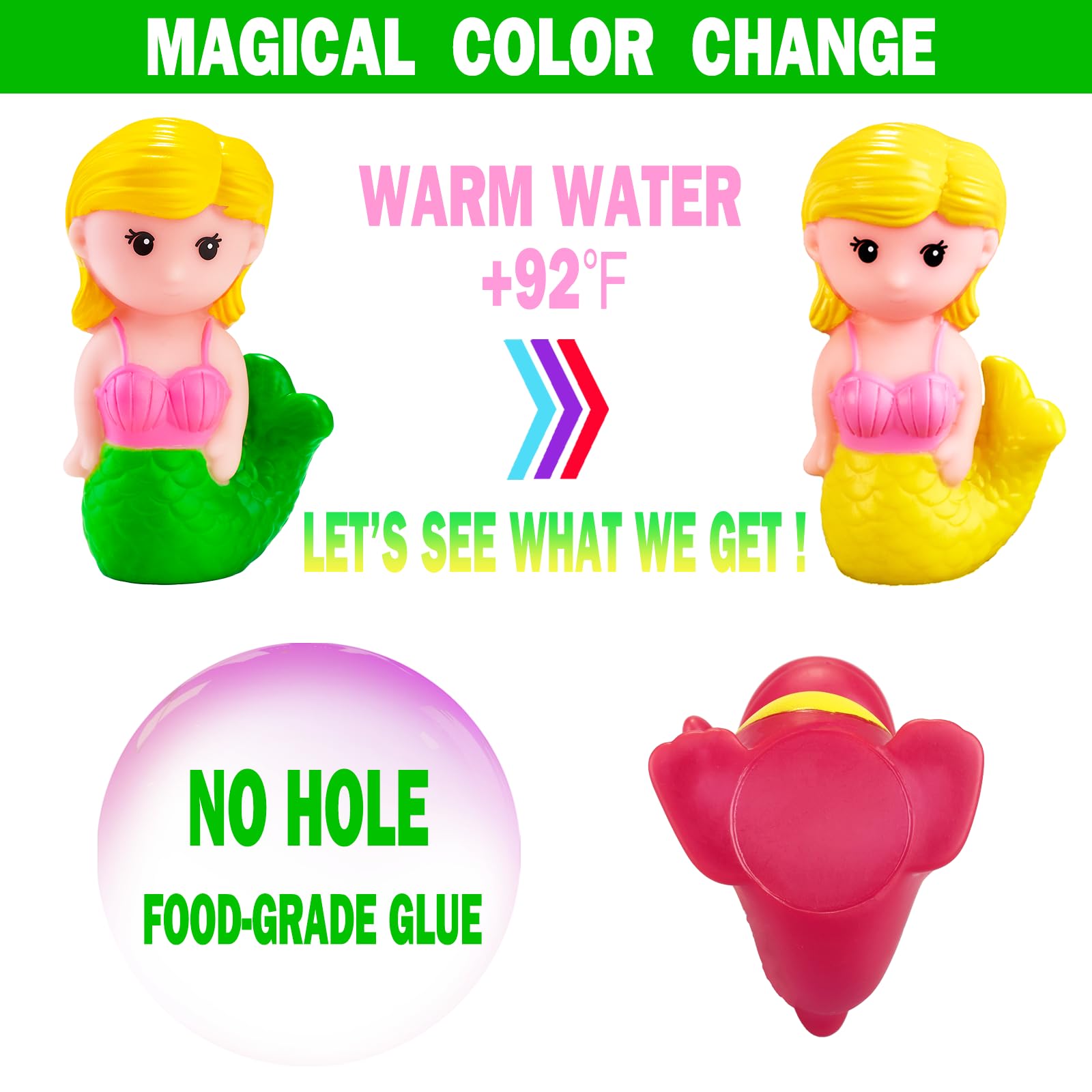 Color Changing Bath Toys for Kids - Mermaid & Dinosaur Floating Toys for Bathtub Fun