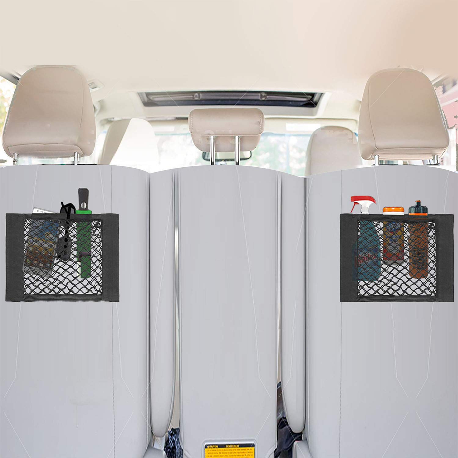 Lebogner 2-Pack Car Storage Net Organizer - Mesh Stick-On Cargo Pouch & Bungee Netting for Trunk, Seat Back, Suitcases | Elastic Vehicle Storage Solution for Road Trips, Camping & Daily Commute