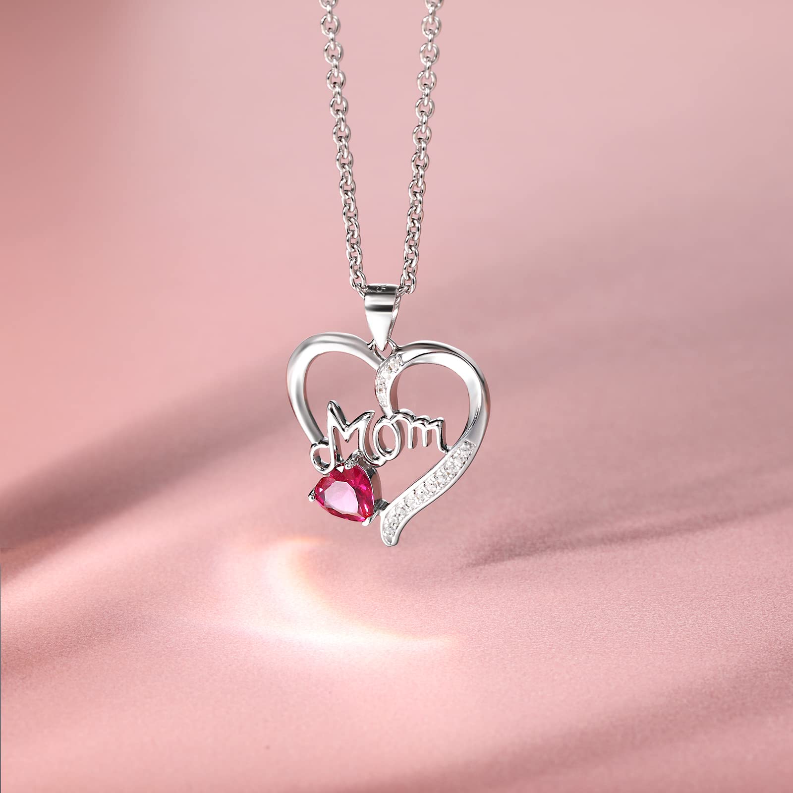 EAMTI 925 Sterling Silver Heart Necklace for Women - Ruby Heart Pendant Gift for Wife, Mom, Girlfriend - Perfect for Valentine's Day, Anniversary, Birthday & Mother's Day Gifts