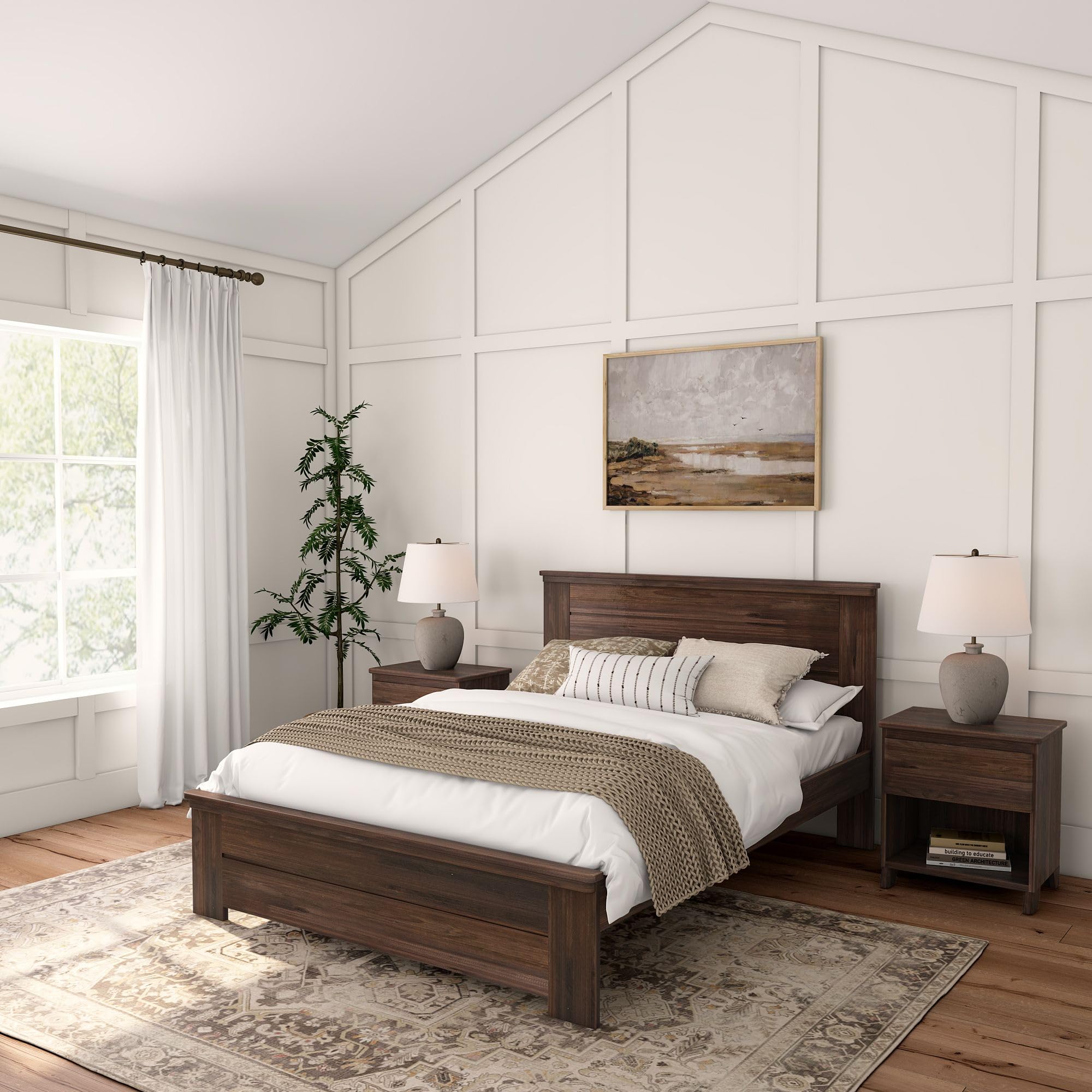 Plank & Beam Rustic Wood Queen Bed Frame - Solid Barnwood Brown Platform Bed with Headboard | Perfect for Farmhouse, Industrial & Vintage Style Bedrooms