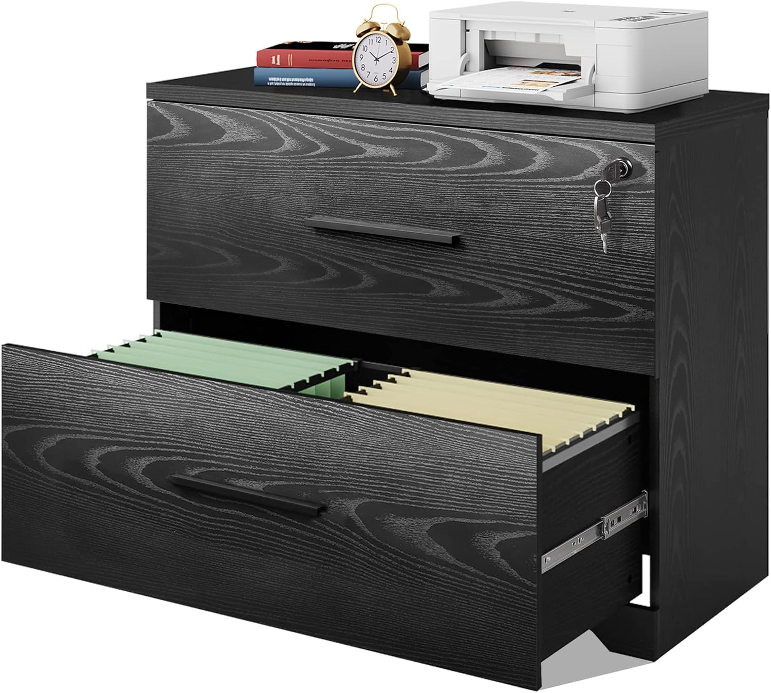 DEVAISE 2-Drawer Wood Lateral File Cabinet with Lock - Home Office Storage Organizer for Documents & Supplies, Black - Perfect for Office, Study Room & Home Workspace Organization