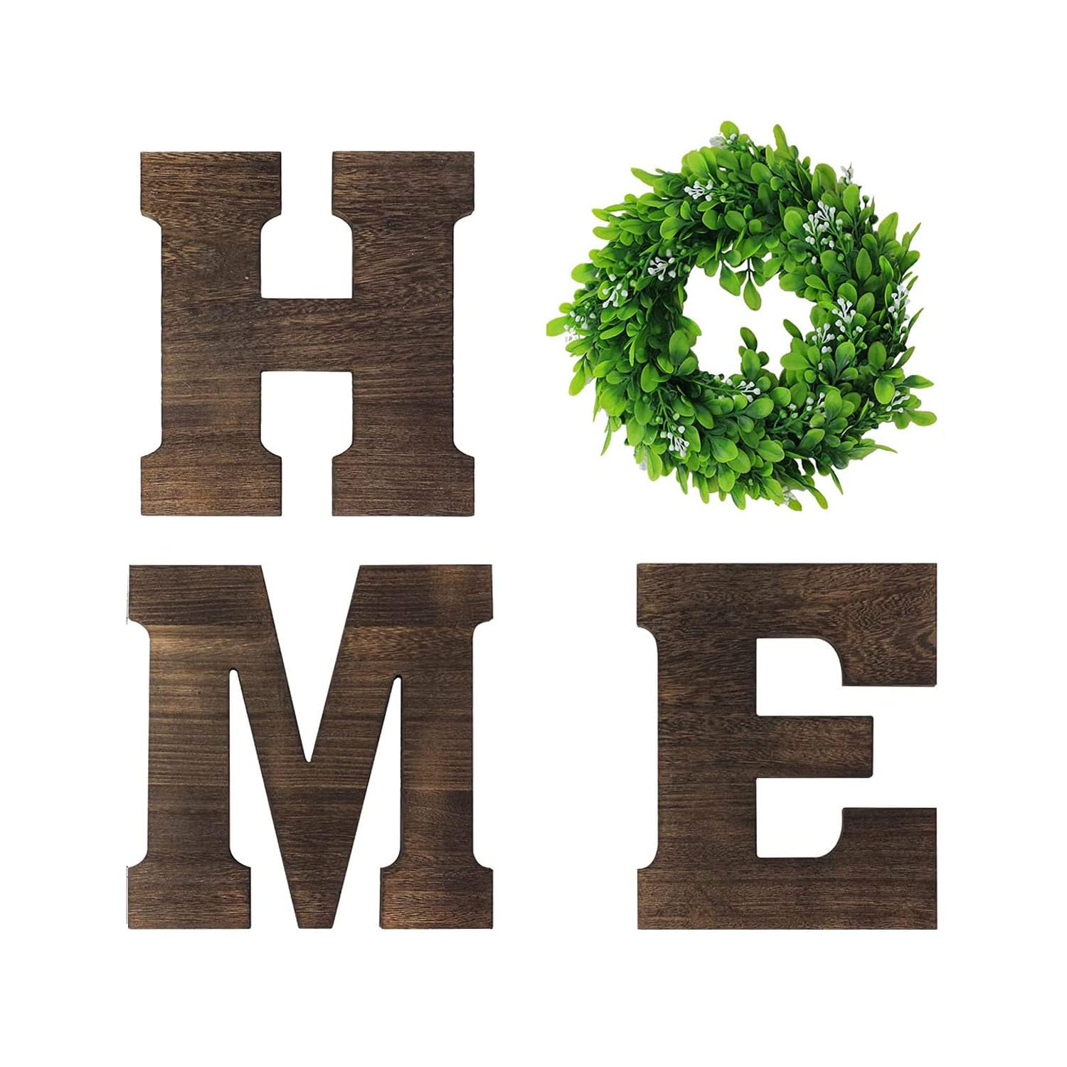 Wooden Home Sign with Wreath - Farmhouse Wall Decor for Living Room, Bedroom & Kitchen