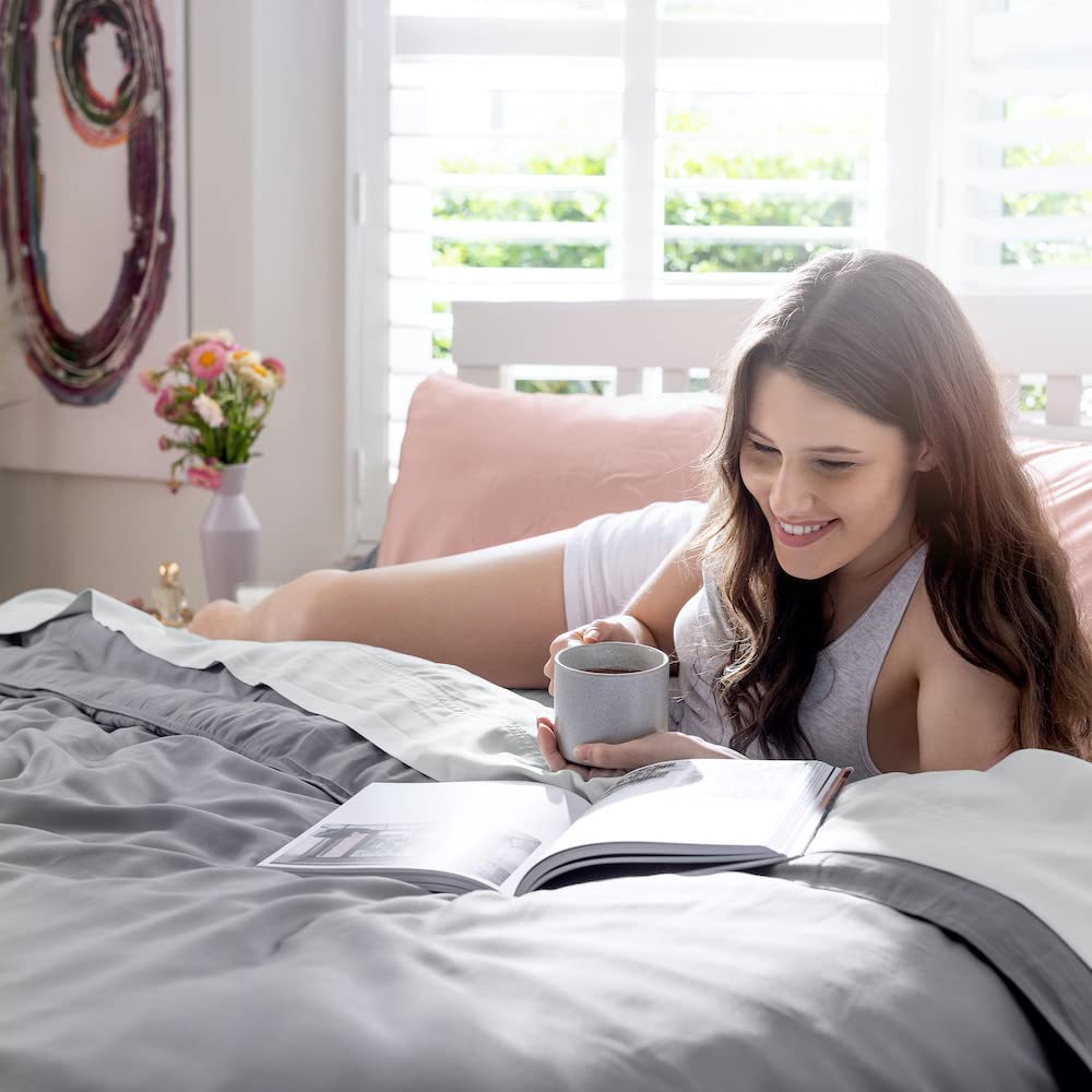 Olive + Crate Eucalyptus Cooling Duvet Cover Queen Size - Premium Tencel Lyocell Fiber from Austria | Ultra Soft Modal Fabric | Stone Gray (90