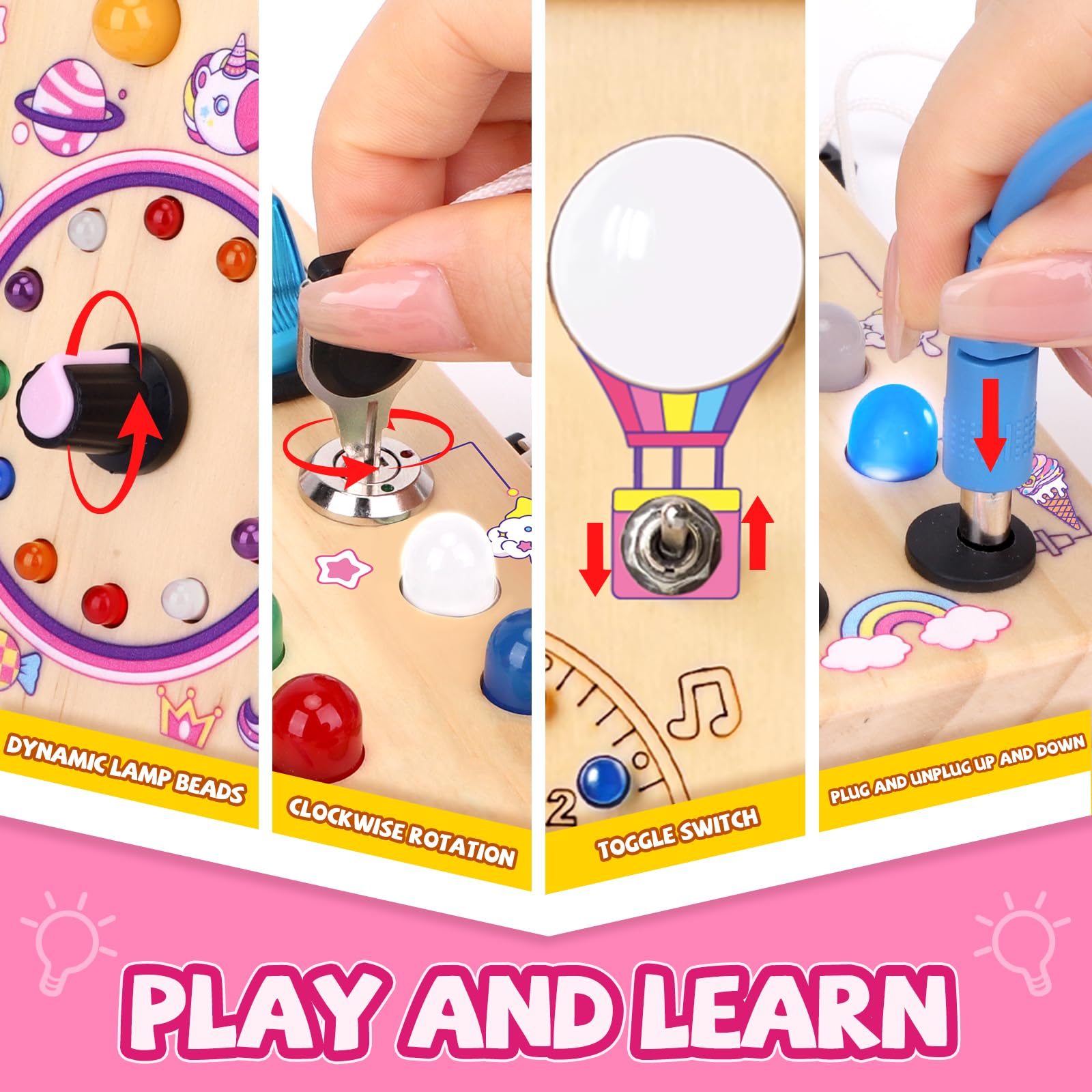 Unicorn Busy Board Plus V2 - Montessori Wooden Sensory Toy for Toddlers Age 1-3 | Travel Learning Activity Board | Perfect Gift for 1+ Year Old Girls & Boys | Ideal for Airplane, Car Rides & Quiet Playtime