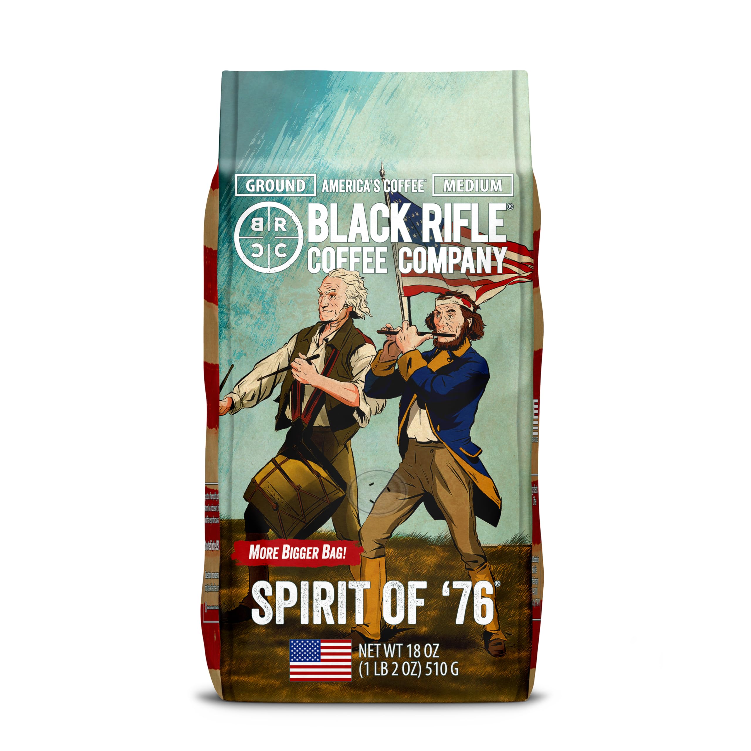 Black Rifle Coffee Company Spirit of 76 Medium Roast Ground Coffee - 18 Ounce Bag | Premium American Blend for Home Brewing, Camping & Office Use
