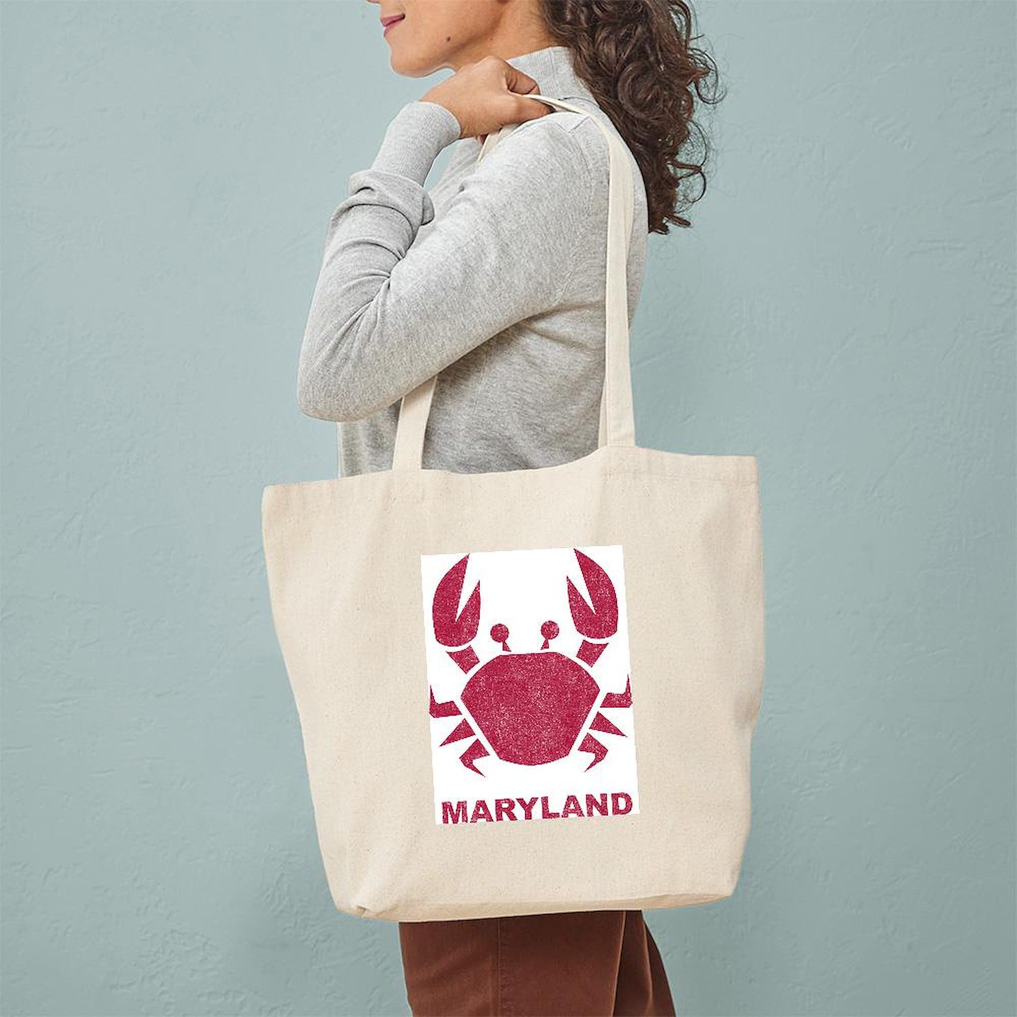 Maryland Crab Themed Natural Canvas Tote Bag - Eco-Friendly Reusable Shopping Bag for Groceries, Beach Trips & Farmers Market