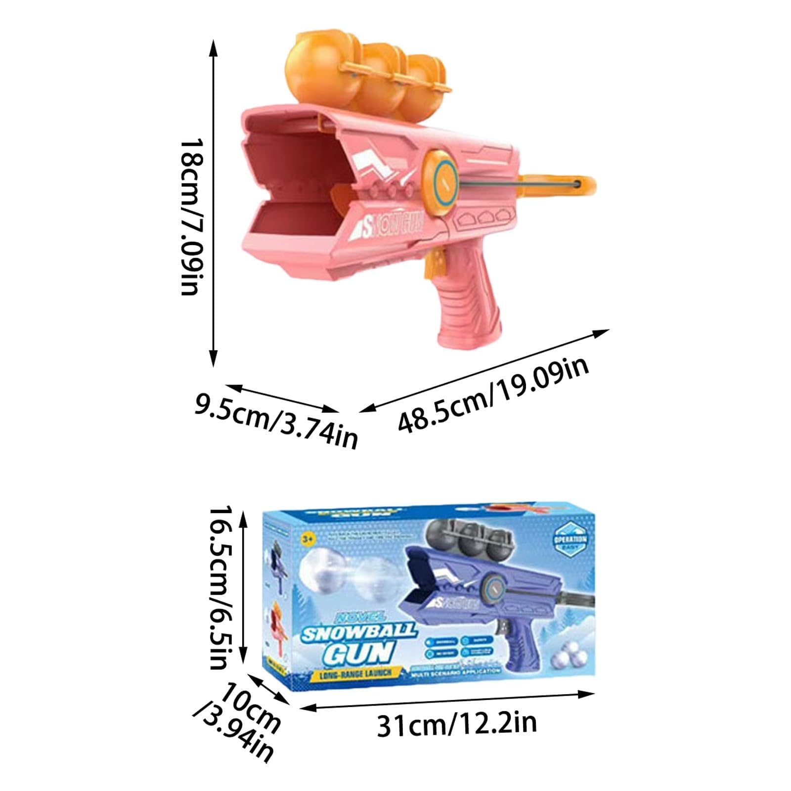 Snowball Launcher Gun for Kids - Winter Outdoor Toy with 3 Duck-Shaped Clips | Snow Ball Maker & Launcher for Snowball Fights & Winter Fun (Blue)