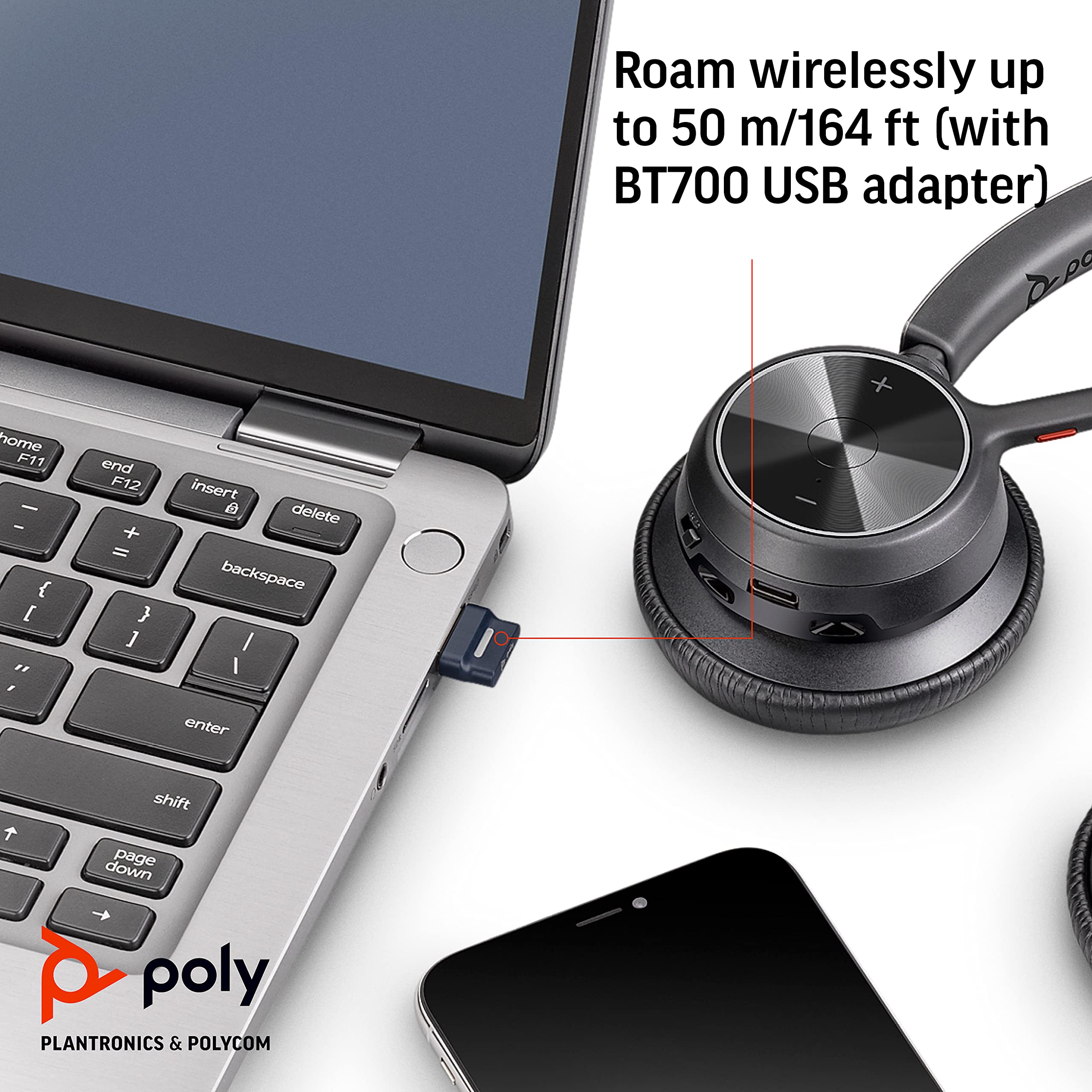 Plantronics Voyager 4320 UC Wireless Headset with Boom Mic - Bluetooth/USB-A Headphones for PC, Mac & Mobile - Compatible with Teams, Zoom, Skype - Perfect for Remote Work, Online Meetings & Call Centers