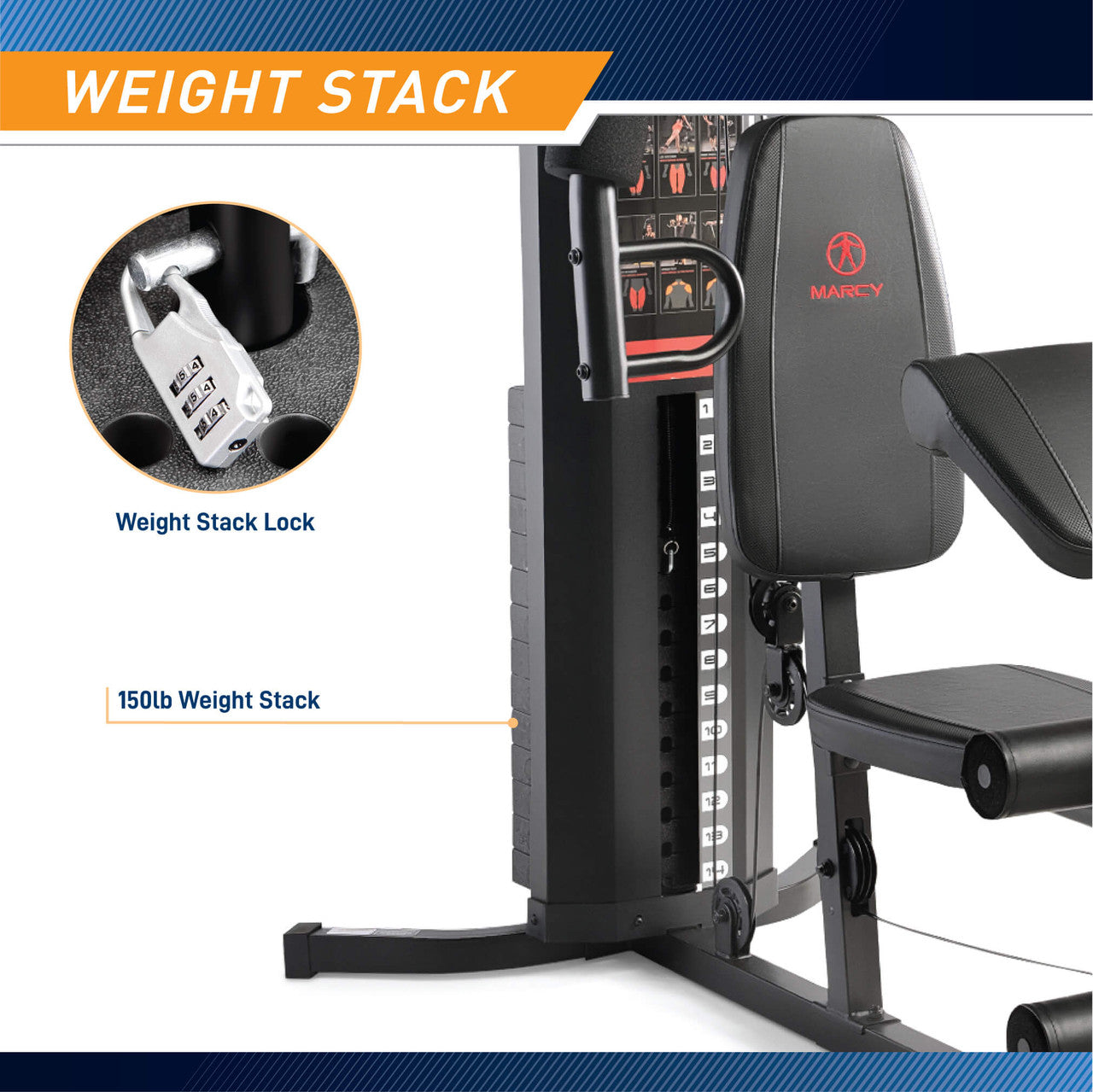 Marcy MWM-8178 150lb Stack Weight Home Gym - All-in-One Strength Training Equipment for Full Body Workout | Perfect for Home Fitness & Small Spaces