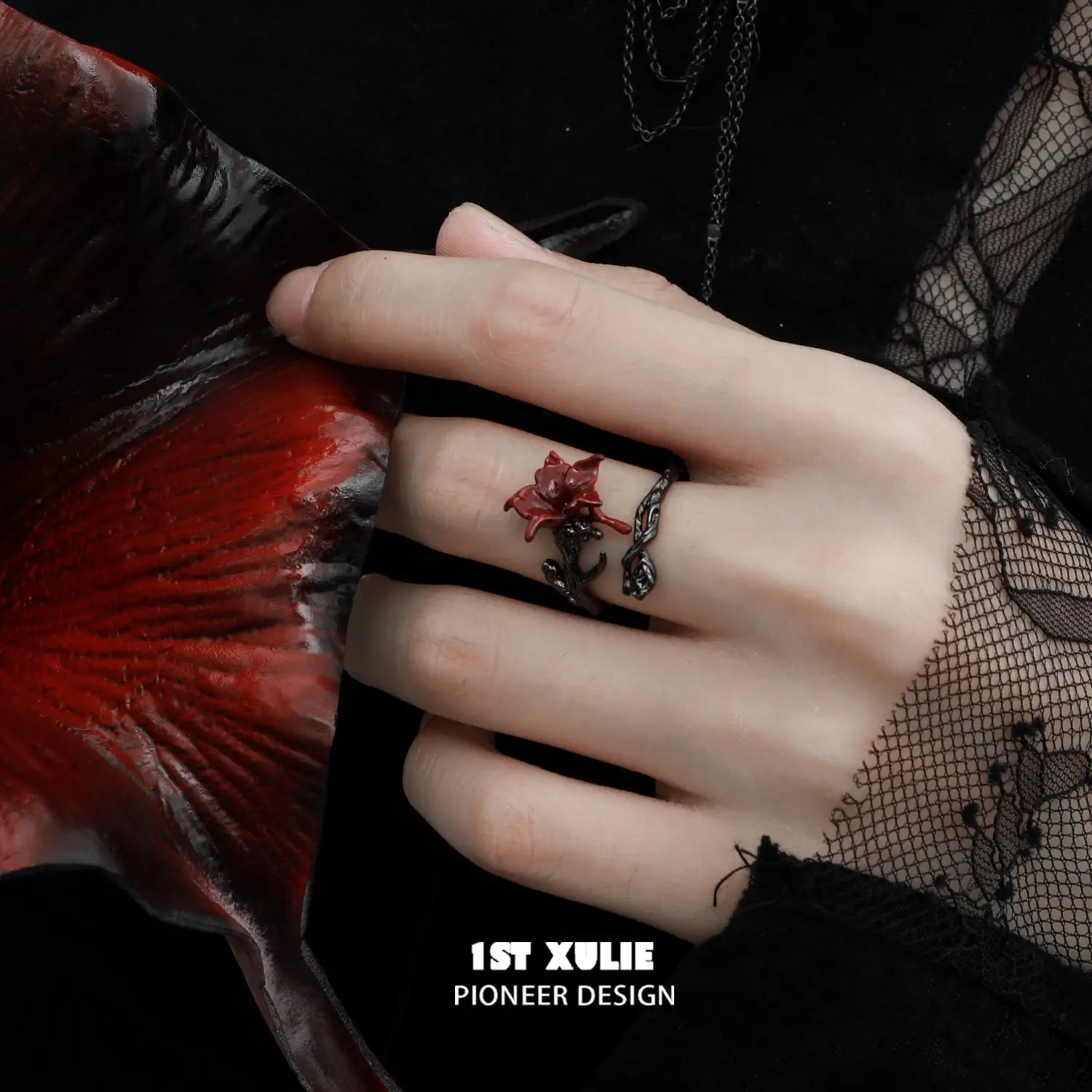 Bloody Datura S925 Sterling Silver Ring - Gothic Jewelry for Women, Unique Dark Floral Design, Perfect for Halloween, Cosplay & Alternative Fashion