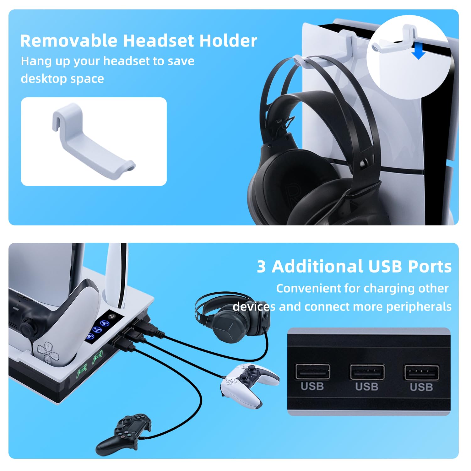 Mcbazel PS5 Cooling & Charging Stand with Adjustable 3-Speed LED Fan, Magnetic Dual Controller Charger - Compatible with PS5, PS5 Slim, PS5 Pro, PlayStation 5 Digital Edition - Perfect for Gaming Setup & Entertainment Center