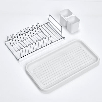 Stainless Steel & Plastic Dish Drainer Rack - White Kitchen Countertop Drying Rack for Plates, Cups & Utensils - Perfect for Small Spaces & Compact Kitchens