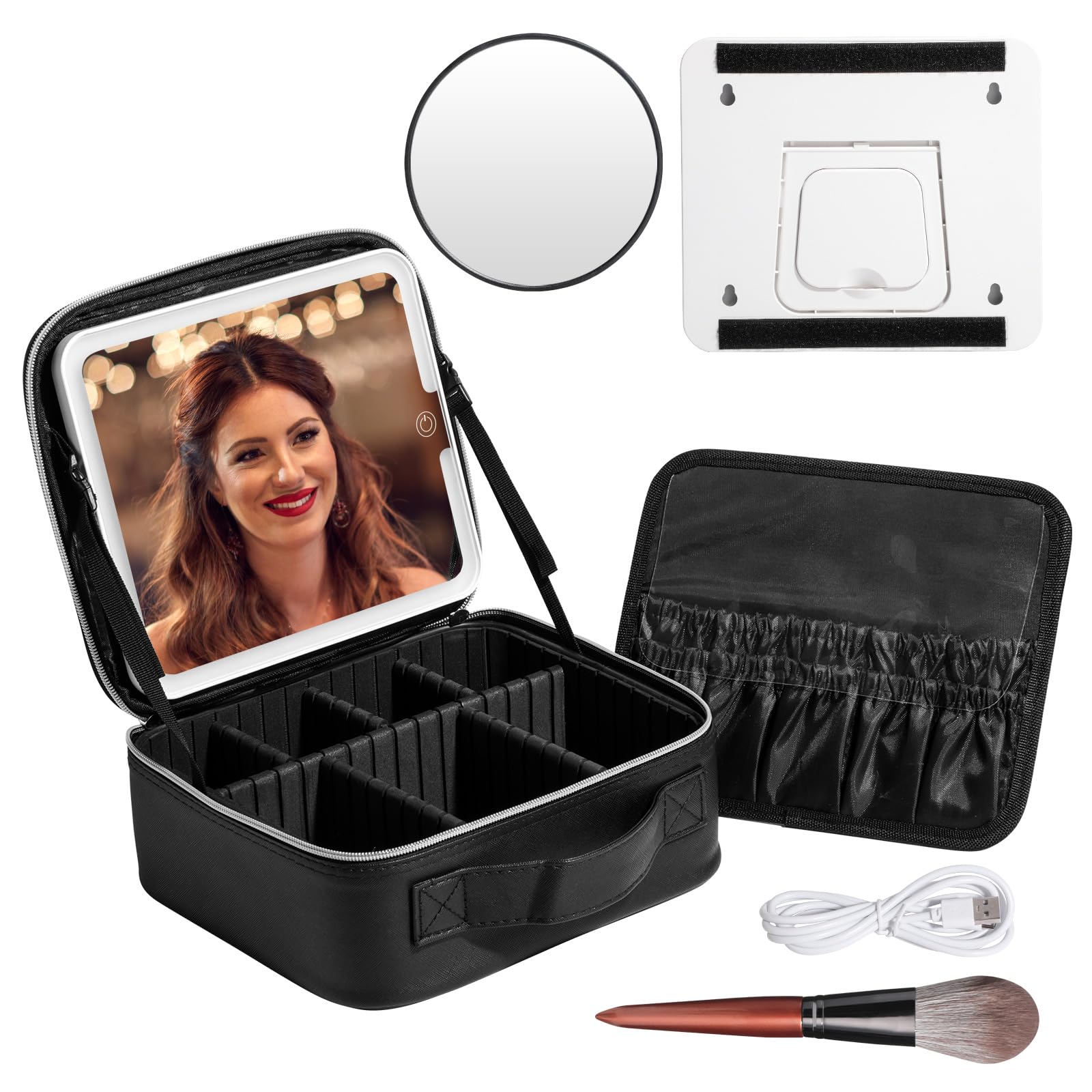 BS-MALL Professional Makeup Brush Holder Case with LED Mirror - Portable Cosmetic Organizer Bag for Travel & Home Use - Perfect for Makeup Artists & Beauty Enthusiasts