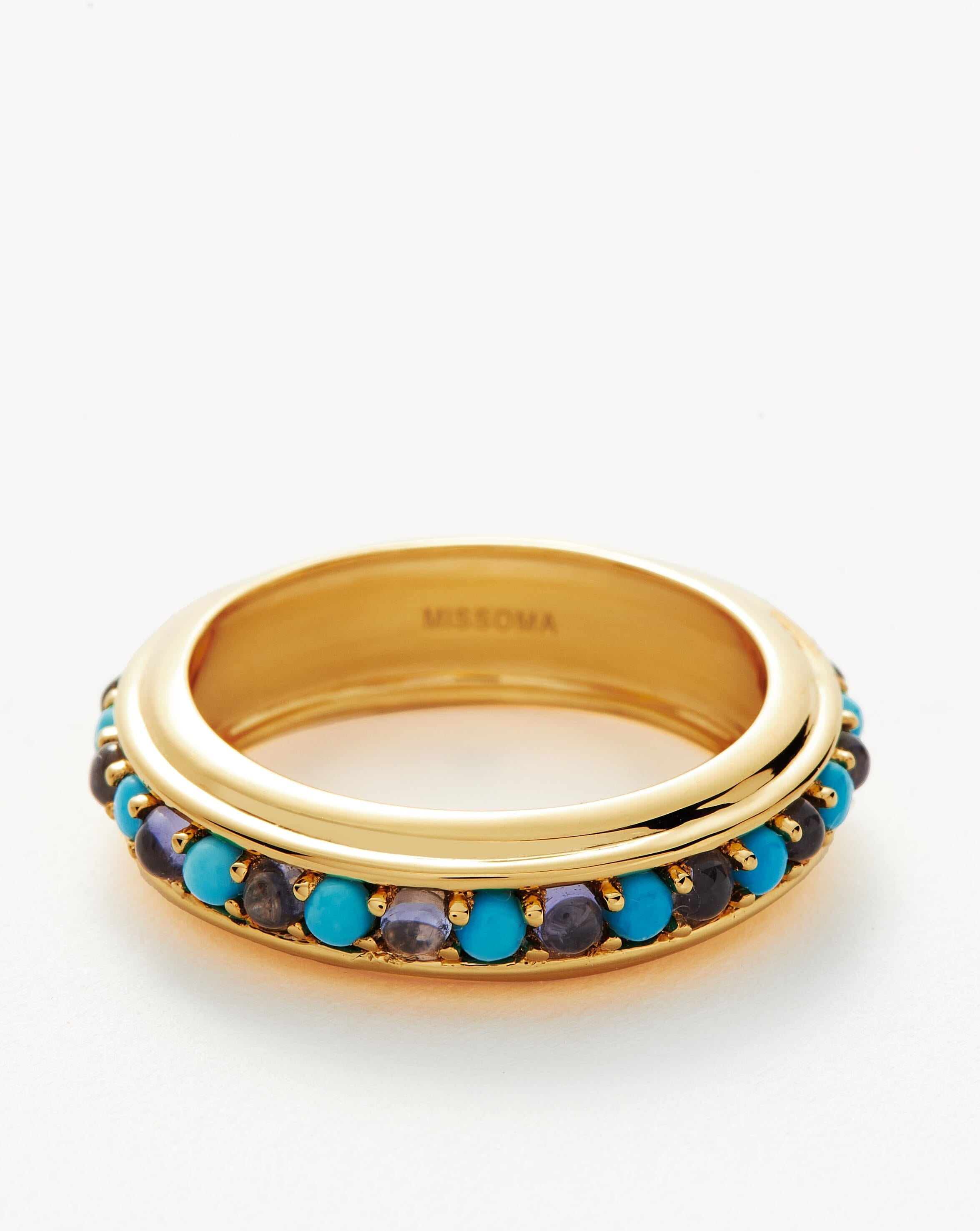 Hot Rox Gemstone Stacking Ring - 18k Gold Vermeil with Turquoise & Iolite Stones | Dainty Layered Jewelry for Women | Perfect for Everyday Wear, Gift Giving & Special Occasions