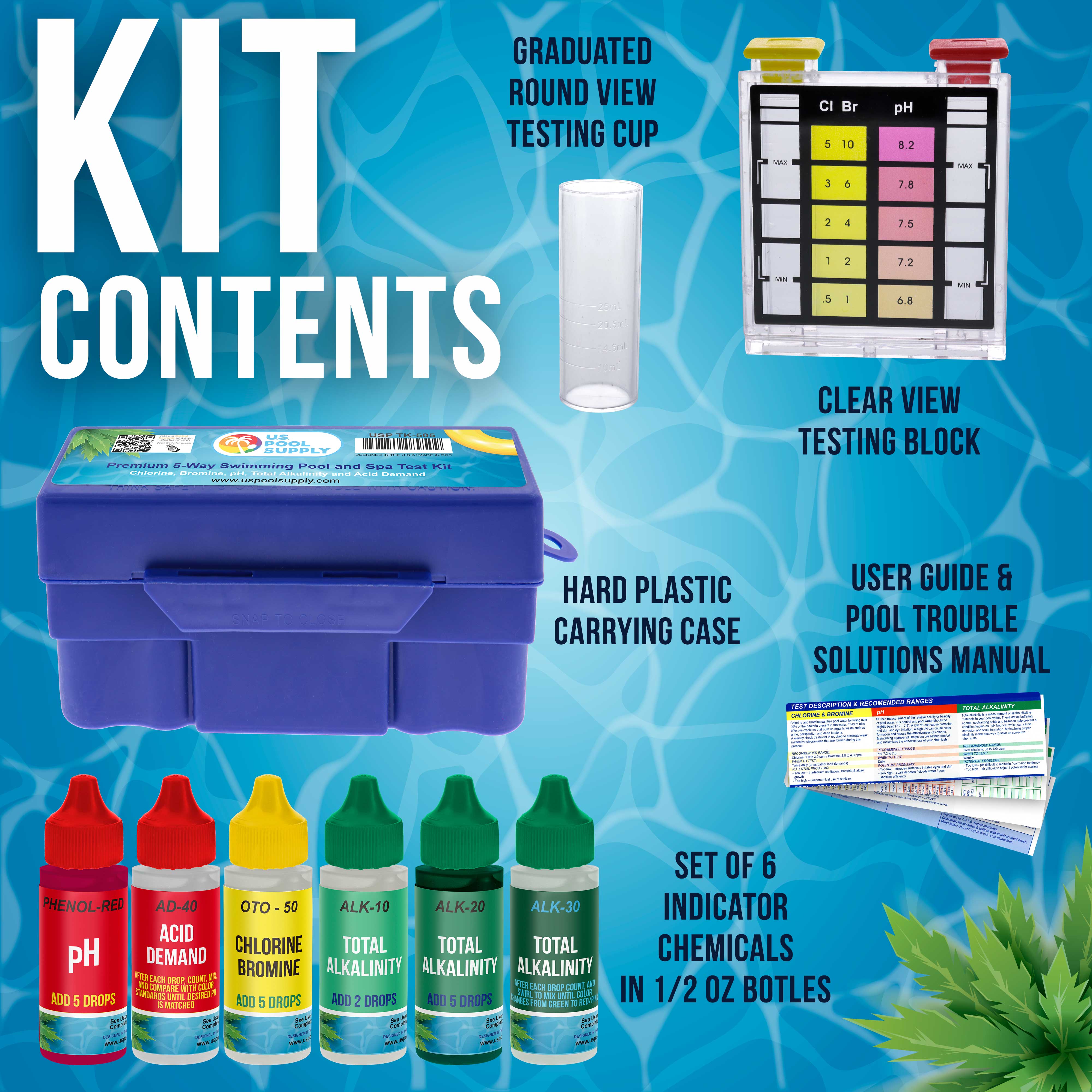 Premium 5-Way Swimming Pool & Spa Water Test Kit - pH, Chlorine, Bromine, Alkalinity & Acid Demand Testing | Maintain Perfect Chemical Balance for Crystal Clear Water | Ideal for Home Pools, Hot Tubs & Spas