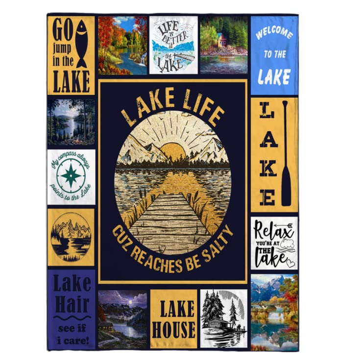 Lake Life Cozy Salty Blanket - Soft Fleece Camping Throw for Outdoors, Campsite & Happy Camper Decor - Perfect Gift for Camping Lovers | Ideal for Picnics, Beach Trips & Cozy Nights by the Fire
