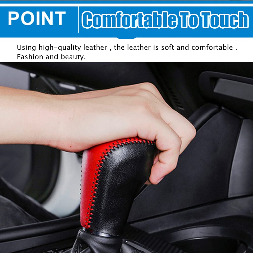 Genuine Leather Automatic Gear Shift Knob Cover Protector Trim - Red Stitches - Compatible with Mazda CX-30 (2020-2021) & Mazda 3 / Mazda 3 Hatchback (2019-2021) - Premium Car Interior Accessories for Enhanced Grip & Style