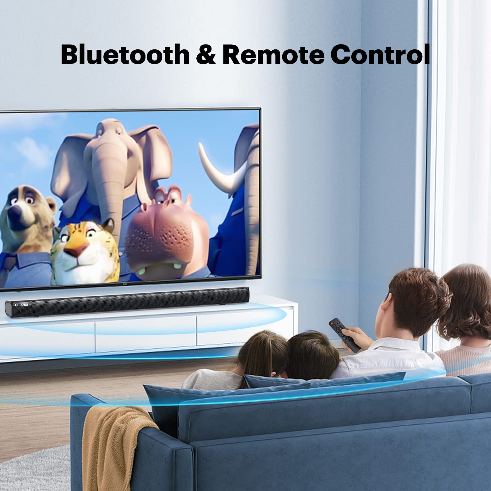EFANDI 2.1 Channel TV Soundbar with Wireless Bluetooth 5.0 - Surround Sound System with Remote Control, HDMI ARC, AUX, USB, Optical & Coaxial Inputs for Smart TV, PC, Laptop, Smartphone - Perfect for Home Theater, Gaming & Music Streaming (Black)