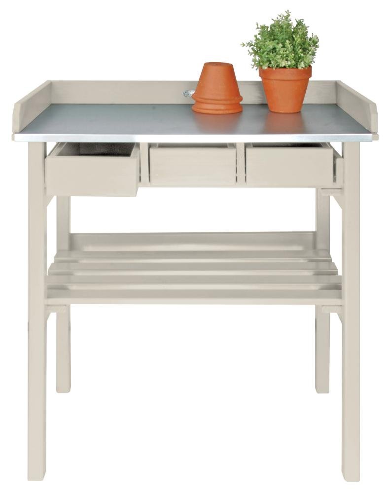 Esschert Design White Garden Work Bench - Heavy Duty Outdoor Workstation for Gardening, Potting, and DIY Projects