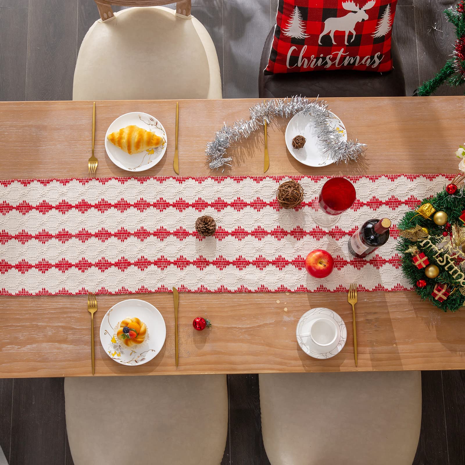 72 Inch Red Burlap Table Runner for Christmas Decor - Rustic Farmhouse & Boho Style Table Cover for Holiday, Wedding, Party, Kitchen & Dining Room - Perfect for Festive Gatherings & Cozy Home Decor