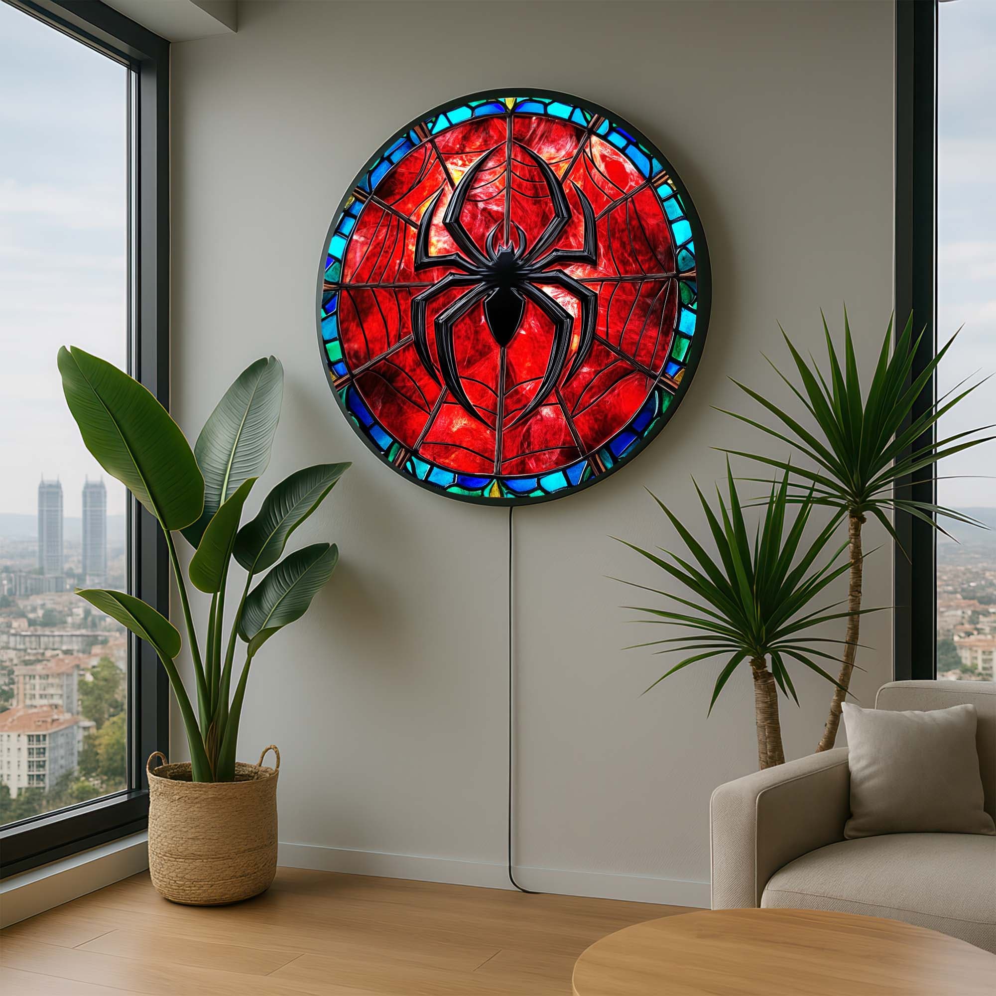 Spider Backlit Tempered Glass Wall Art - Modern Home Decor for Living Room, Bedroom & Office - Unique LED Illuminated 3D Wall Sculpture