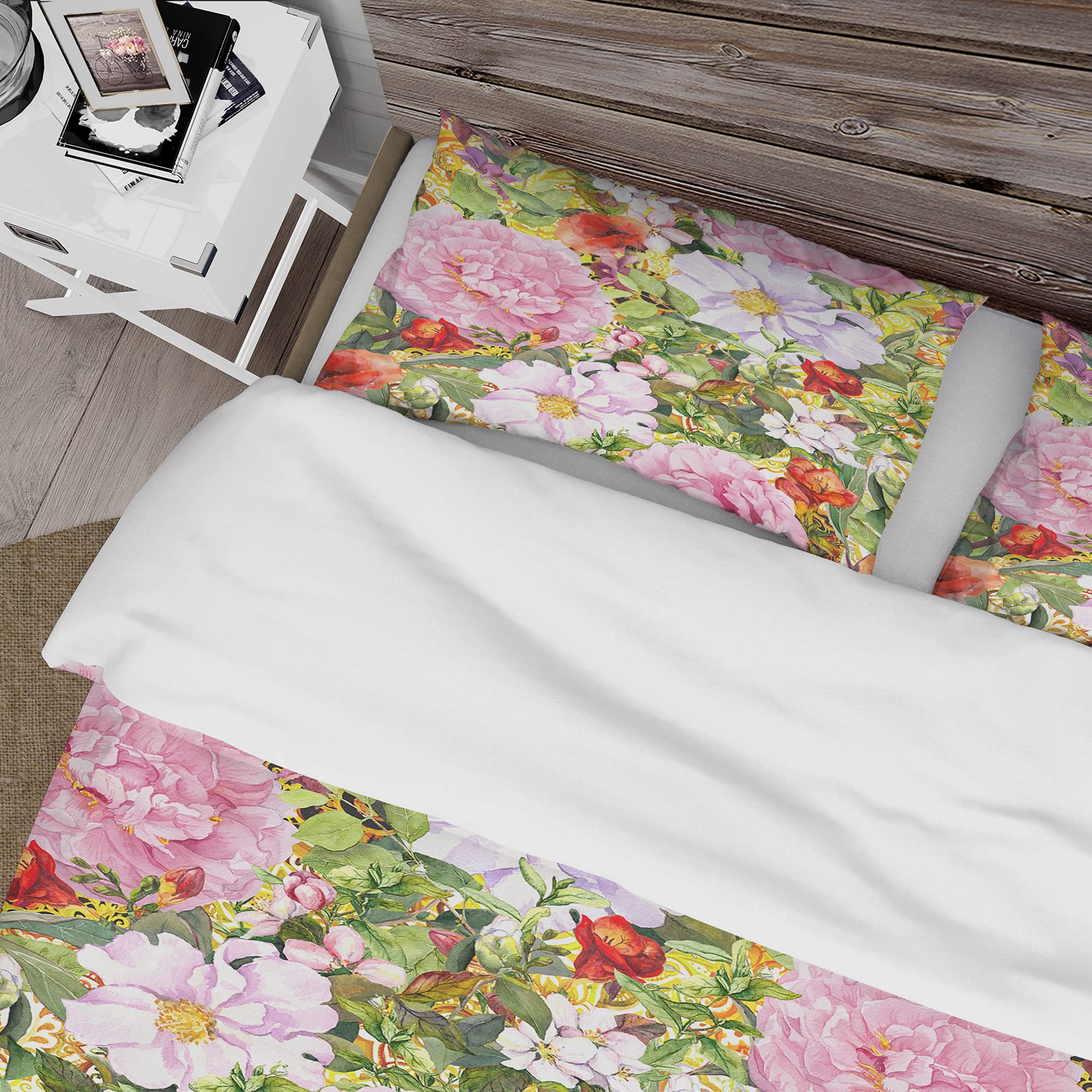 DesignQ 'Pink Botanical Meadow' Abstract Duvet Cover Set - Queen Size 3-Piece Bedding with Floral Pattern - Perfect for Modern Bedroom, Guest Room & Bohemian Home Decor