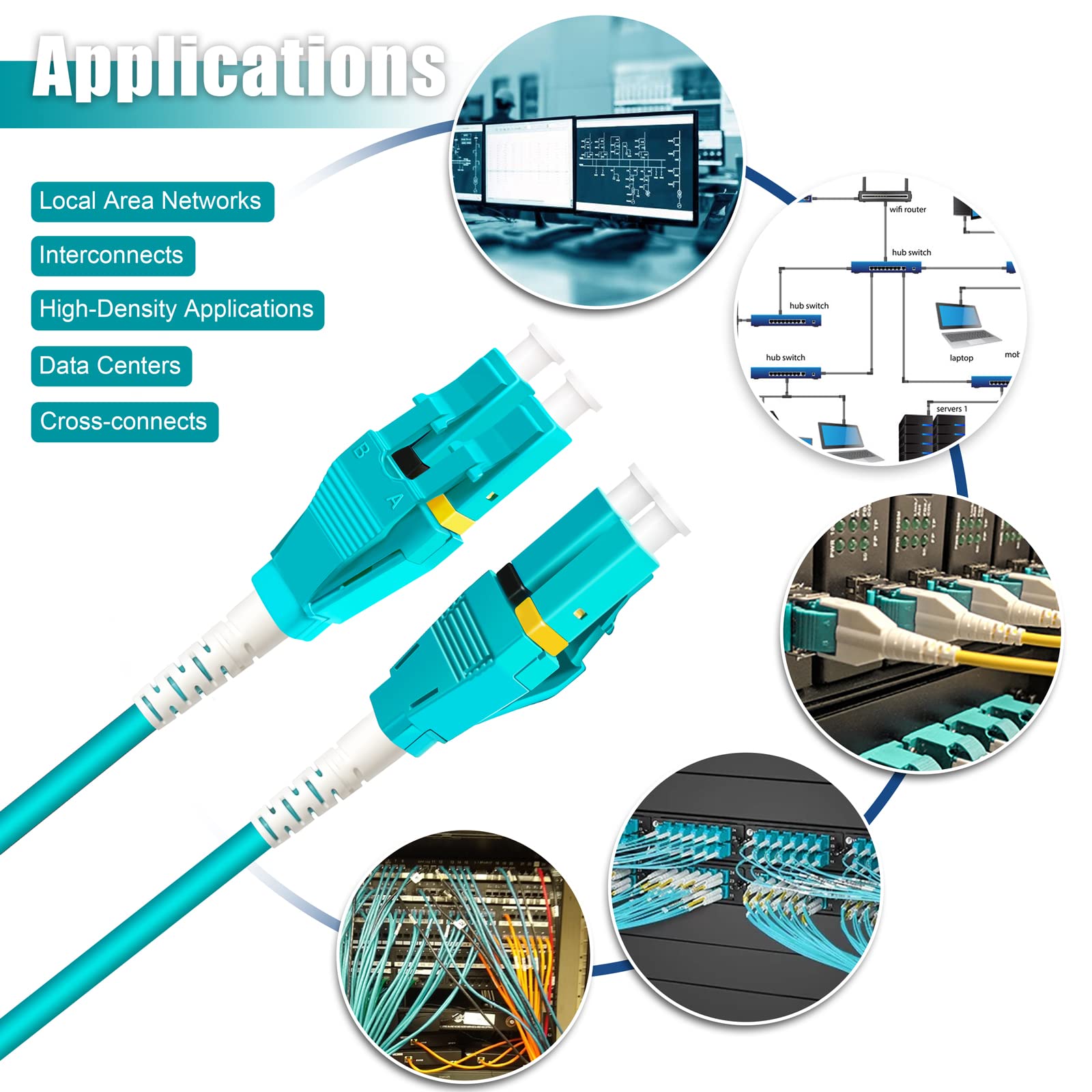 100M OM3 LC to LC Fiber Optic Patch Cable - 10G Multimode Duplex 50/125 LSZH Aqua - High-Speed Data Center & Server Room Connectivity Solution