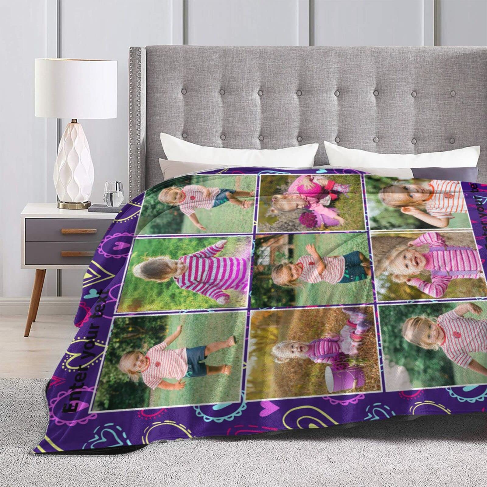 Personalized Photo Blanket - Custom Flannel Blanket with Picture & Text for Family, Couples, Kids | Perfect Gift for Birthday, Wedding, Anniversary | Great for Home Decor, Couch, Bed & Travel