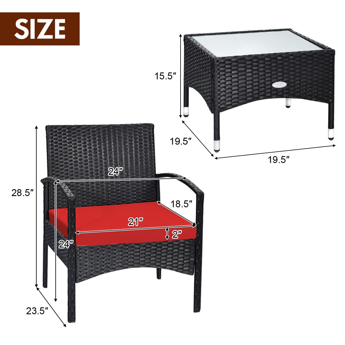 Tangkula 3-Piece Patio Furniture Set - Wicker Rattan Chairs with Coffee Table, Outdoor Conversation Set for Garden, Lawn, Backyard & Poolside (High Load Bearing) - Perfect for Relaxing, Entertaining & Outdoor Gatherings