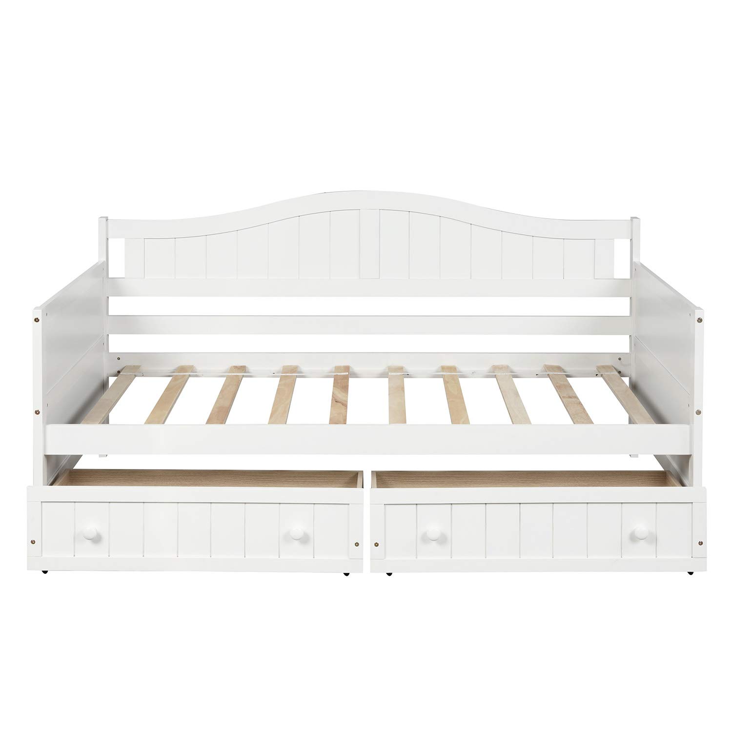 P PURLOVE Twin Size Wooden Daybed with Storage Drawers - Convertible Sofa Bed Frame for Kids & Adults - Perfect for Bedroom, Living Room, Guest Room & Small Spaces