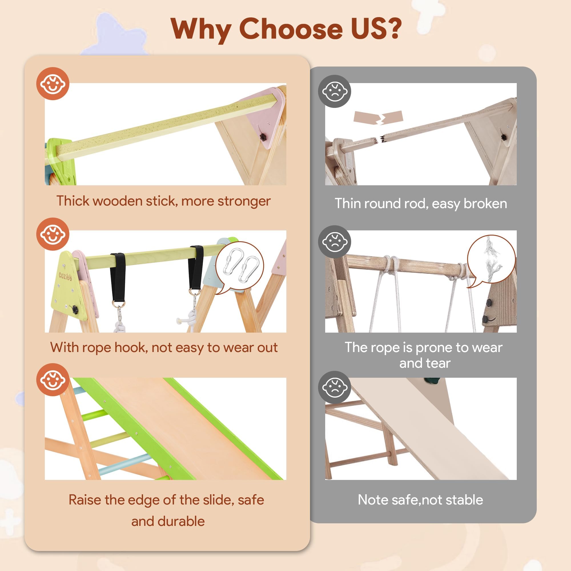 7 in 1 Foldable Indoor Jungle Gym Playset for Toddlers & Kids - Wooden Climbing Structure with Slide, Swing, Ladder & Climbing Wall - Natural Beechwood Montessori Toy for Home Playroom, Nursery or Daycare - Perfect Gift for Active Boys & Girls Ages 1-5 Years Old
