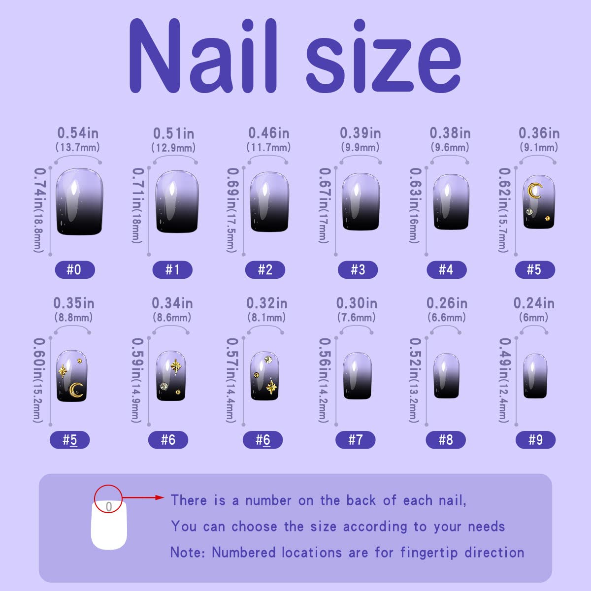 Yivaiks Black Press on Nails Short - Gothic Fake Nails with Glue, Gradient Star & Moon Design, Square False Nails for Women & Girls (24pcs) - Perfect for Halloween, Cosplay, Parties & Everyday Gothic Style