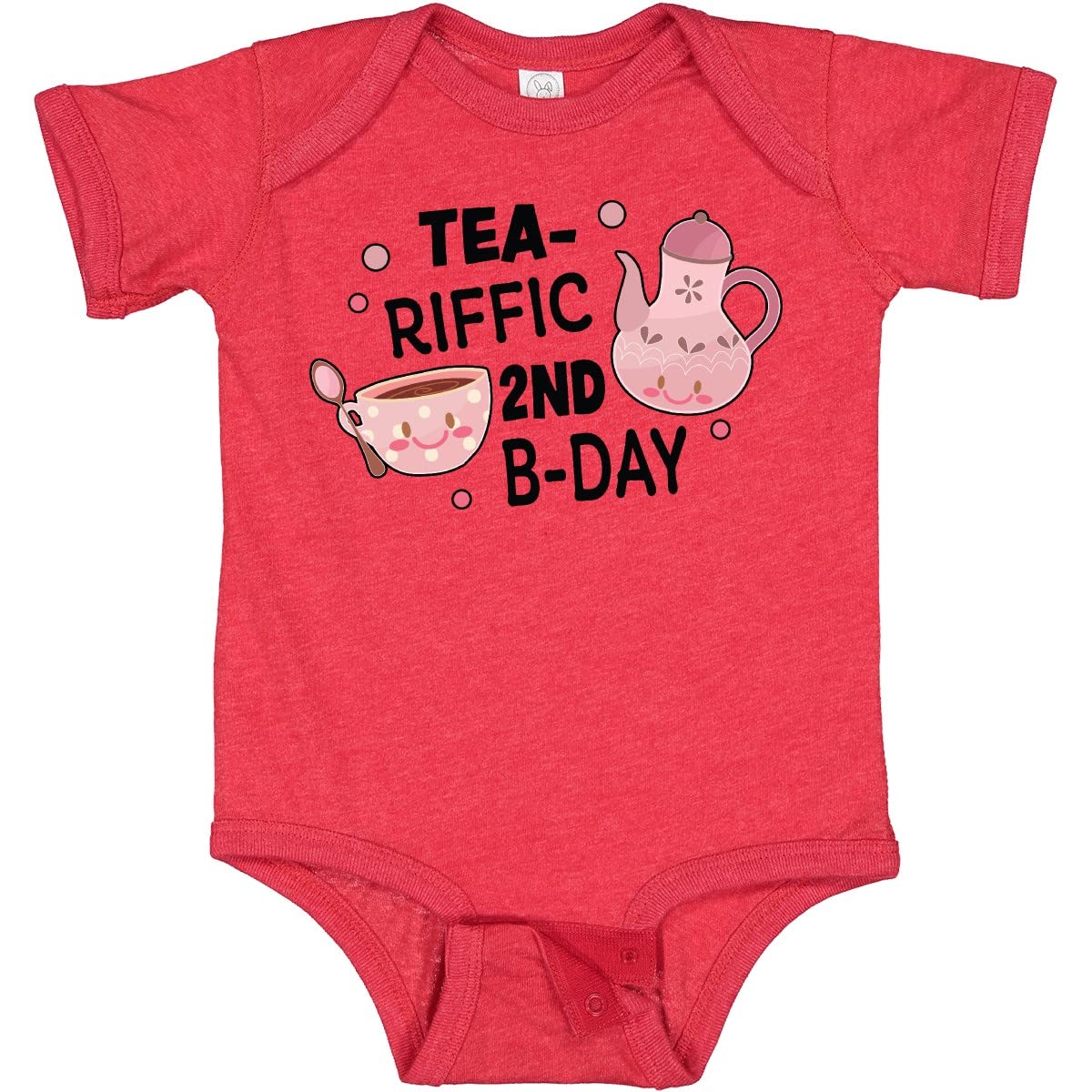 Inktastic Tea-riffic 2nd Birthday Baby Bodysuit with Teacup & Pot Design - Cute Outfit for Toddler Girls & Boys Birthday Party, Photo Shoot & Special Occasions