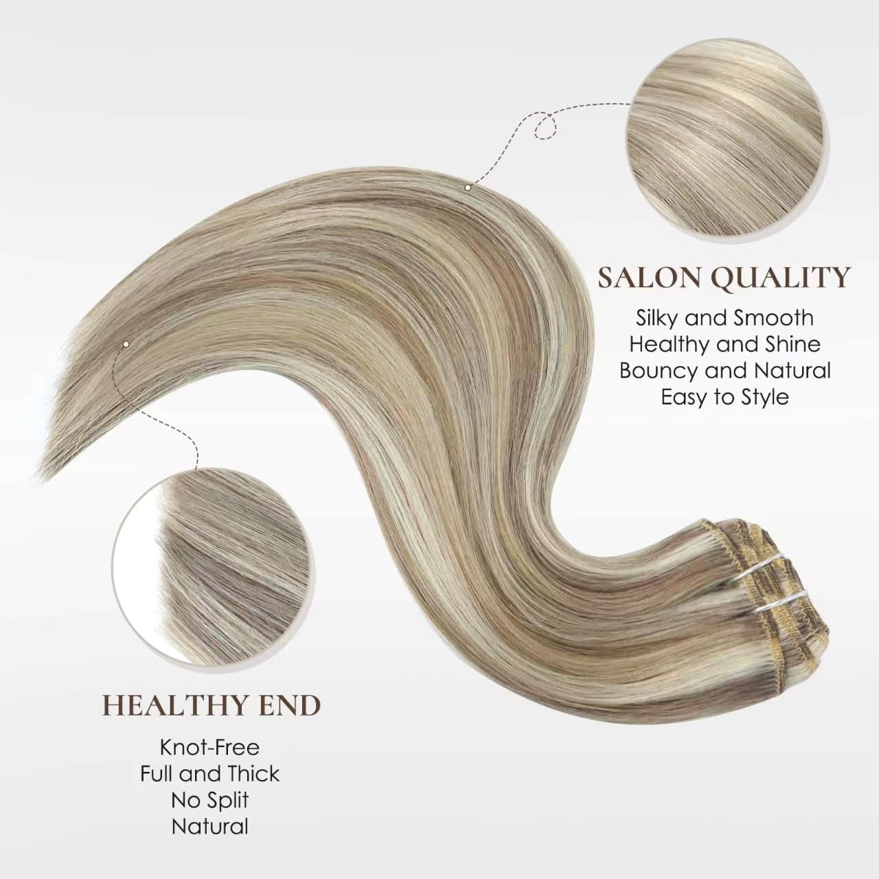 22 Inch Clip in Human Hair Extensions - 7PCS 120g Ash Brown Highlights with Platinum Blonde - 100% Remy Natural Straight Double Weft Invisible Clip Ins - Perfect for Parties, Weddings & Daily Styling