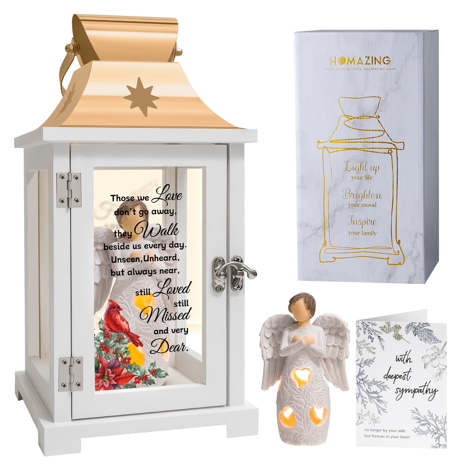 Memorial Lantern for Loved Ones - Bereavement Angel & Cardinal Sympathy Gift for Loss of Father, Mother or Family - Funeral Remembrance Candle Holder for Home Memorials, Graveside Tributes & Healing Ceremonies