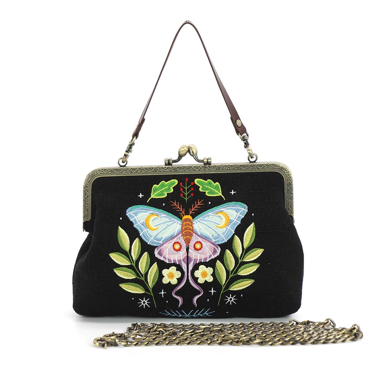 Vintage Butterfly Kisslock Handbag for Women - Elegant Black Leather Clutch Purse - Perfect for Evening Parties, Weddings & Special Occasions