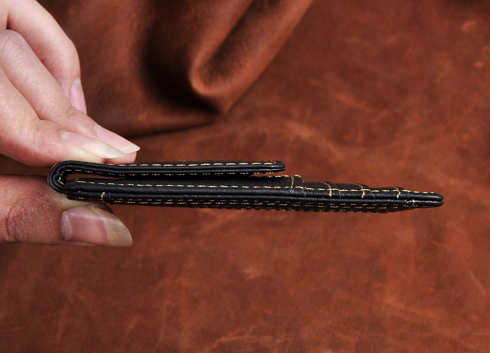 Genuine Leather Magnetic Money Clip Wallet - Slim RFID Blocking Credit Card Holder for Men - Perfect for Travel, Business & Everyday Use