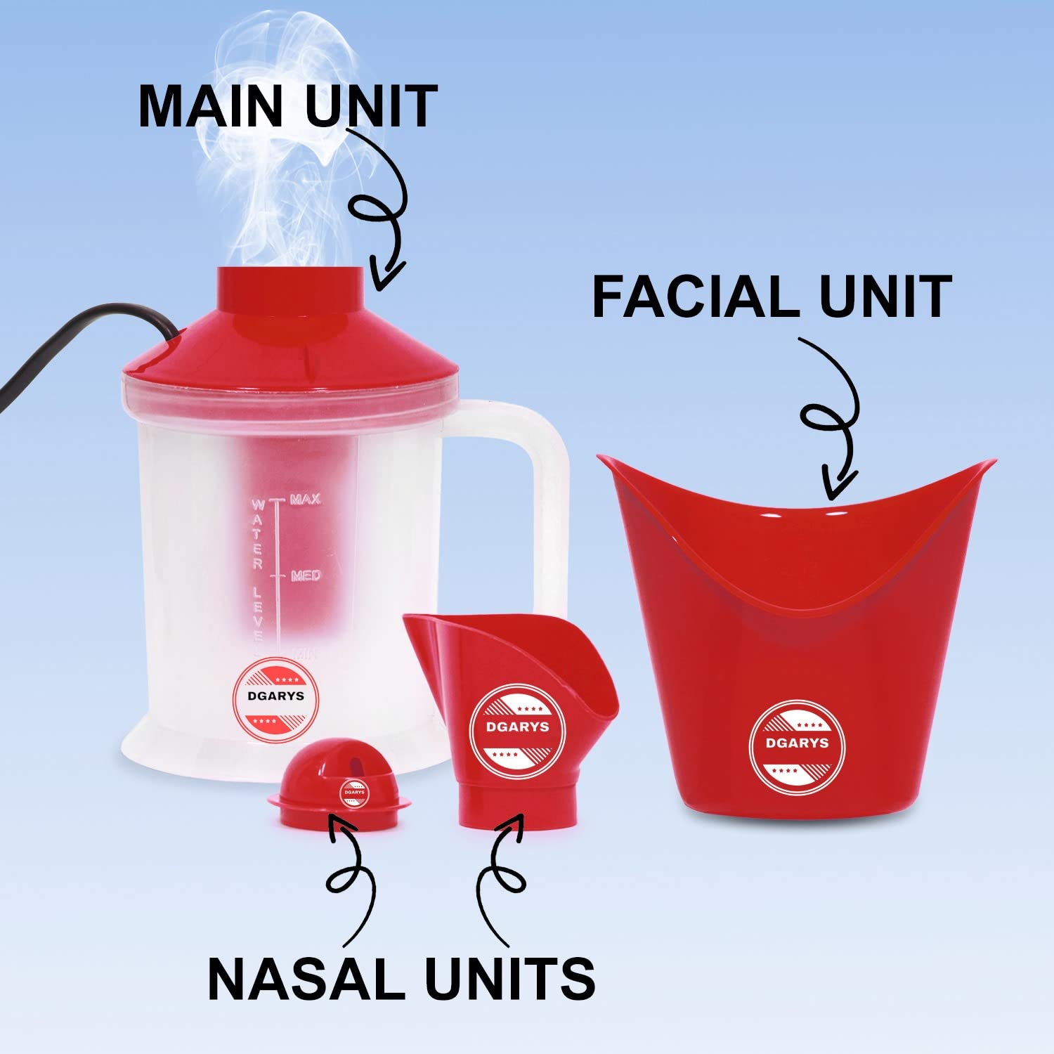 DGARYS Professional Vaporizer Machine for Cold Relief & Facial Steam - 3-in-1 Nasal Inhaler, Facial Steamer & Beauty Device for Salon & Home Use - Perfect for Cough Relief, Skin Hydration & Aromatherapy (Red)