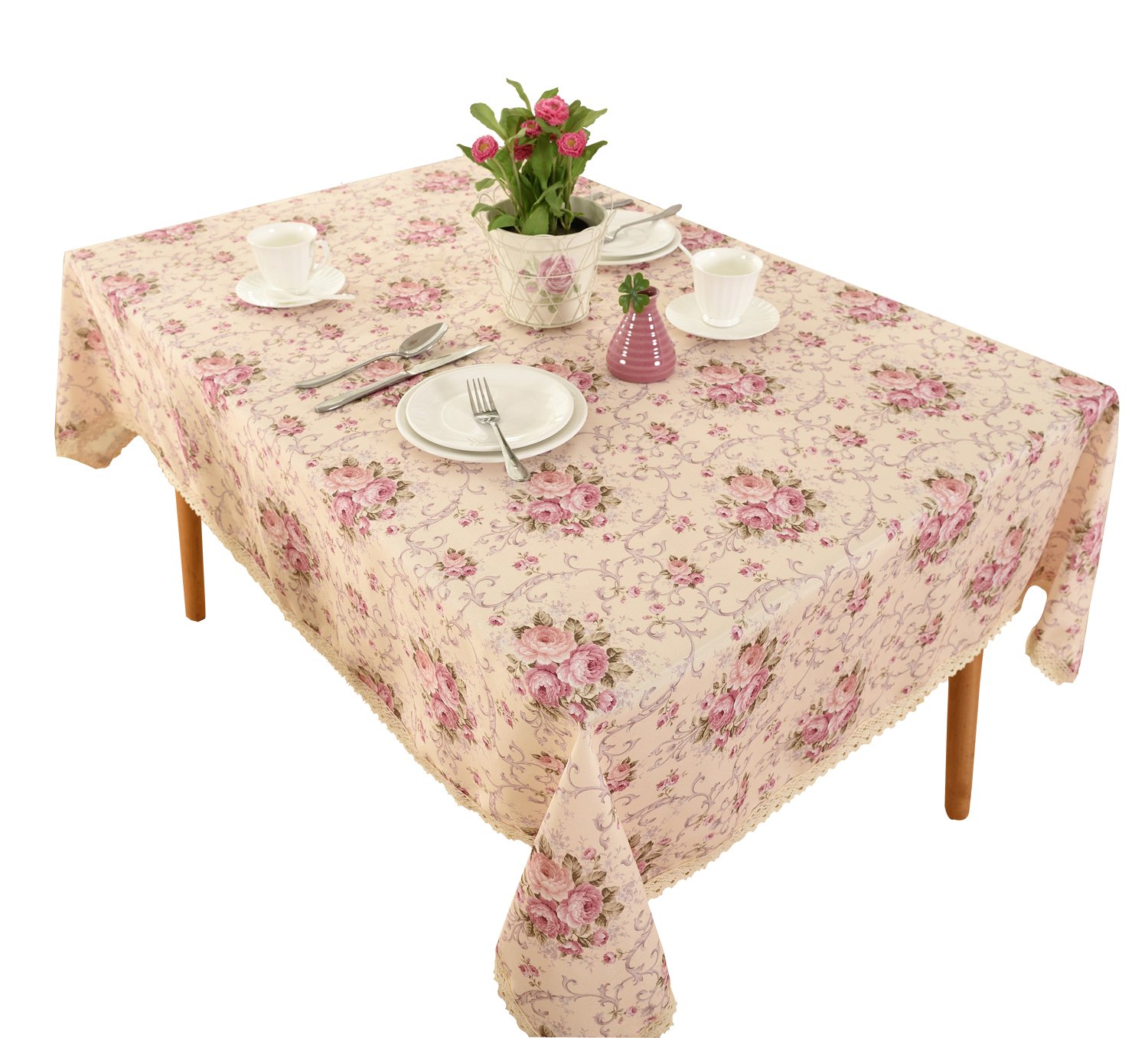 Vintage Floral Printed Washable Linen Tablecloth 55x71 Inches - Rectangle Decorative Table Cover for Dining, Kitchen, and Home Decor - Multiple Colors & Sizes Available - Perfect for Dinner Parties, Holidays, and Everyday Use