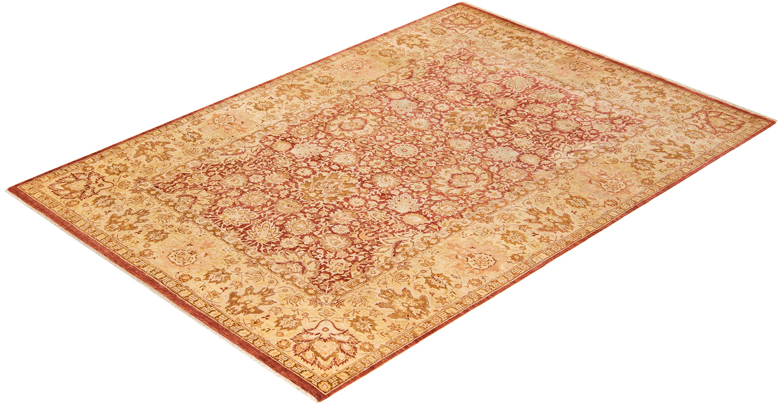 Handmade Traditional Floral Mogul Pink Wool Area Rug 6x9 - One of a Kind Hand Knotted Solo Rugs for Living Room, Bedroom & Home Decor