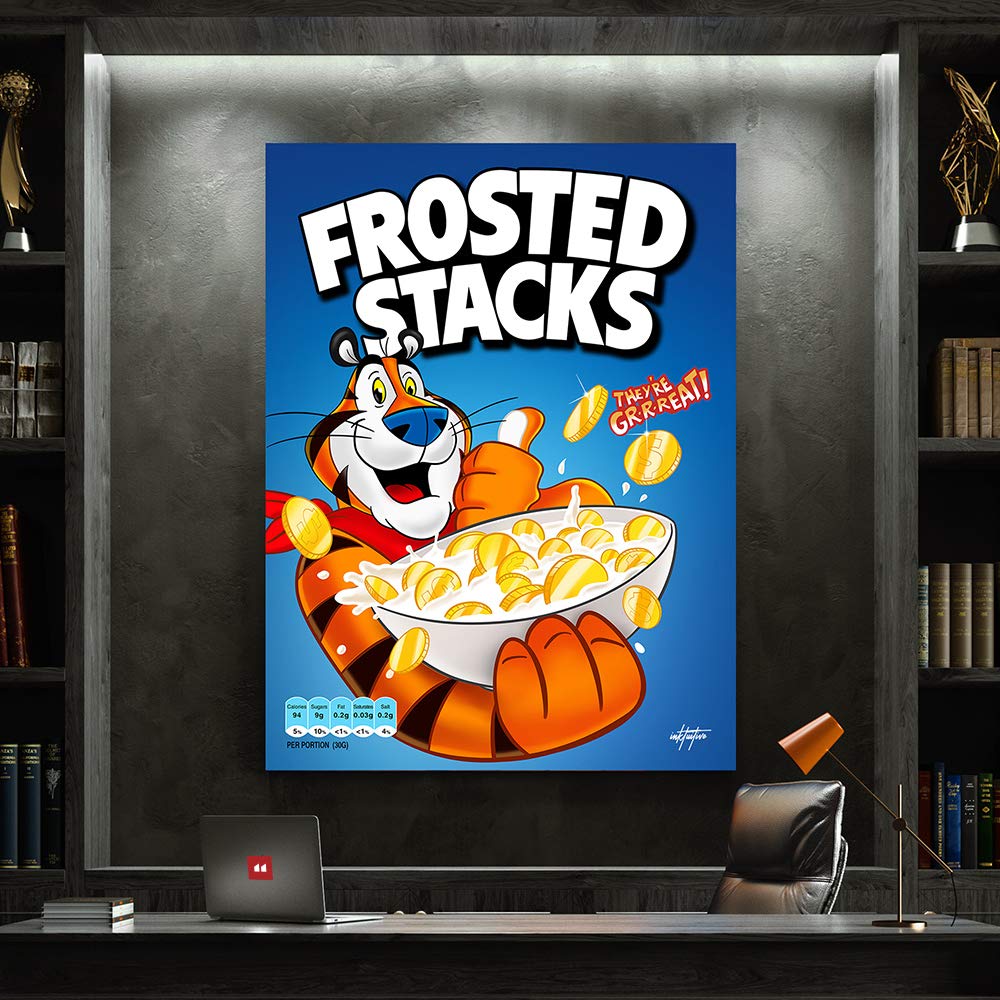 Inktuitive 'Frosted Stacks' Motivational Canvas Wall Art - Inspirational Kitchen & Office Decor - 16x12 Inch Cereal-Themed Print for Bedroom, Living Room & Workspace - Perfect for Home & Business Inspiration