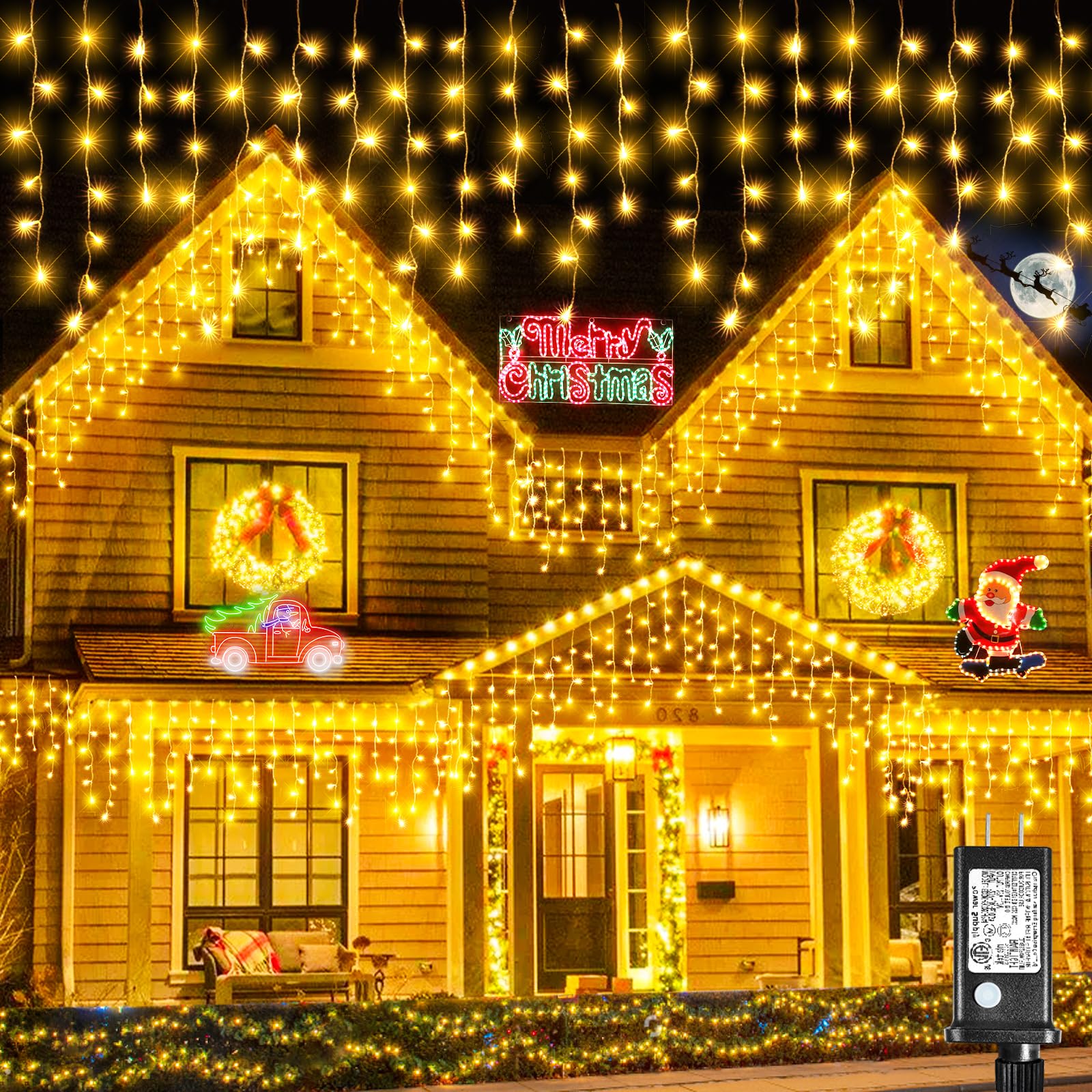 640 LED 66FT Outdoor Christmas Icicle Lights - Waterproof Connectable String Lights with 8 Lighting Modes & Timer - Perfect for House, Yard, Patio, Eave & Wedding Decorations (Warm White)