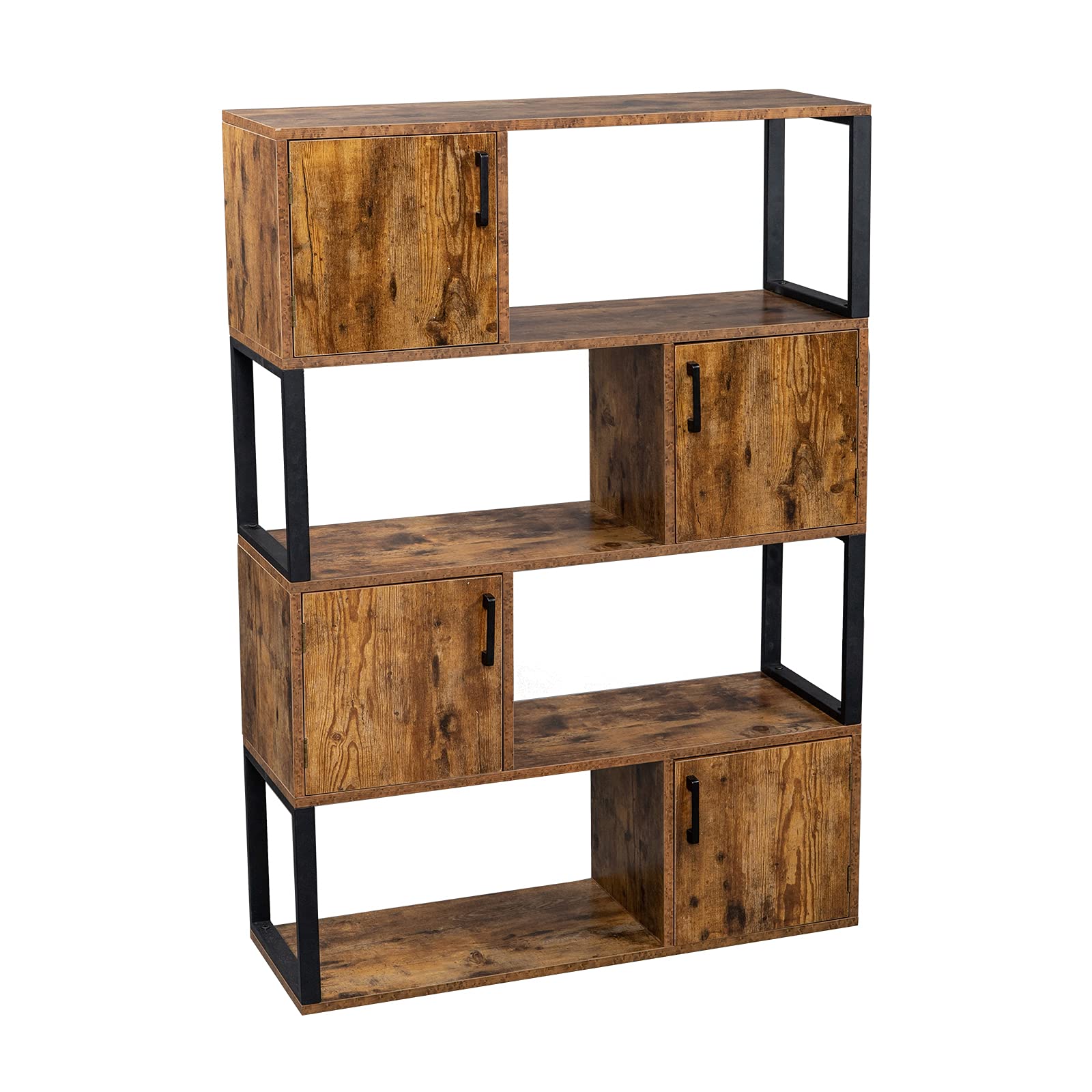 4-Tier Rustic Brown Storage Bookshelf & Cabinet Organizer - Perfect for Living Room, Office, or Bedroom - 4 Cube Storage Bookcase for Books, Decor & Home Organization
