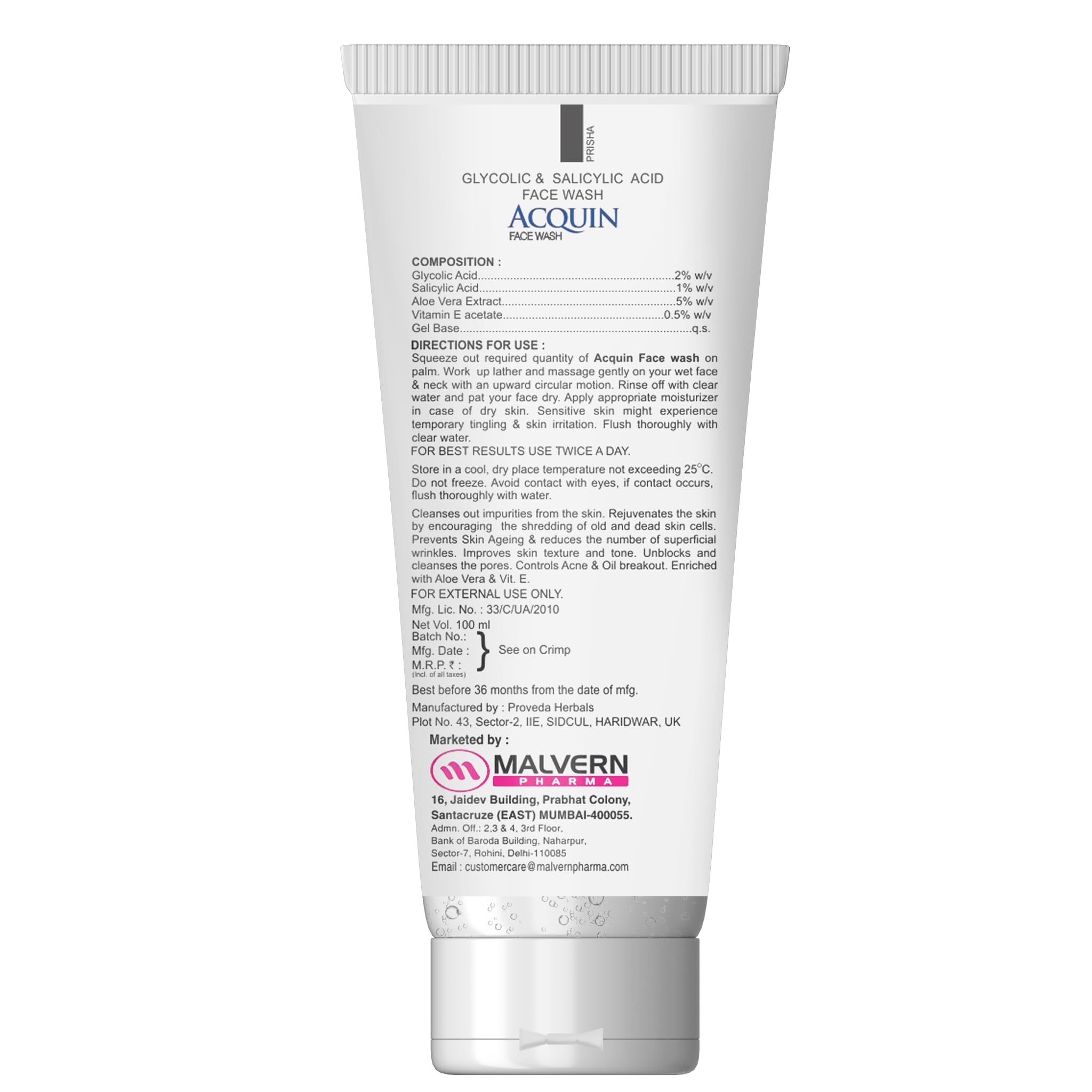 ACQUIN Anti-Acne & Anti-Wrinkle Face Wash 100ml - Gentle Cleanser for Oily & Sensitive Skin - Perfect for Daily Skincare Routine & Travel