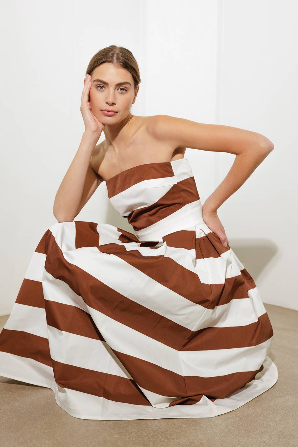 EVERYDAY HUSTLE Rust Stripe Midi Dress - Stylish Casual Wear for Work, Date Night & Special Occasions