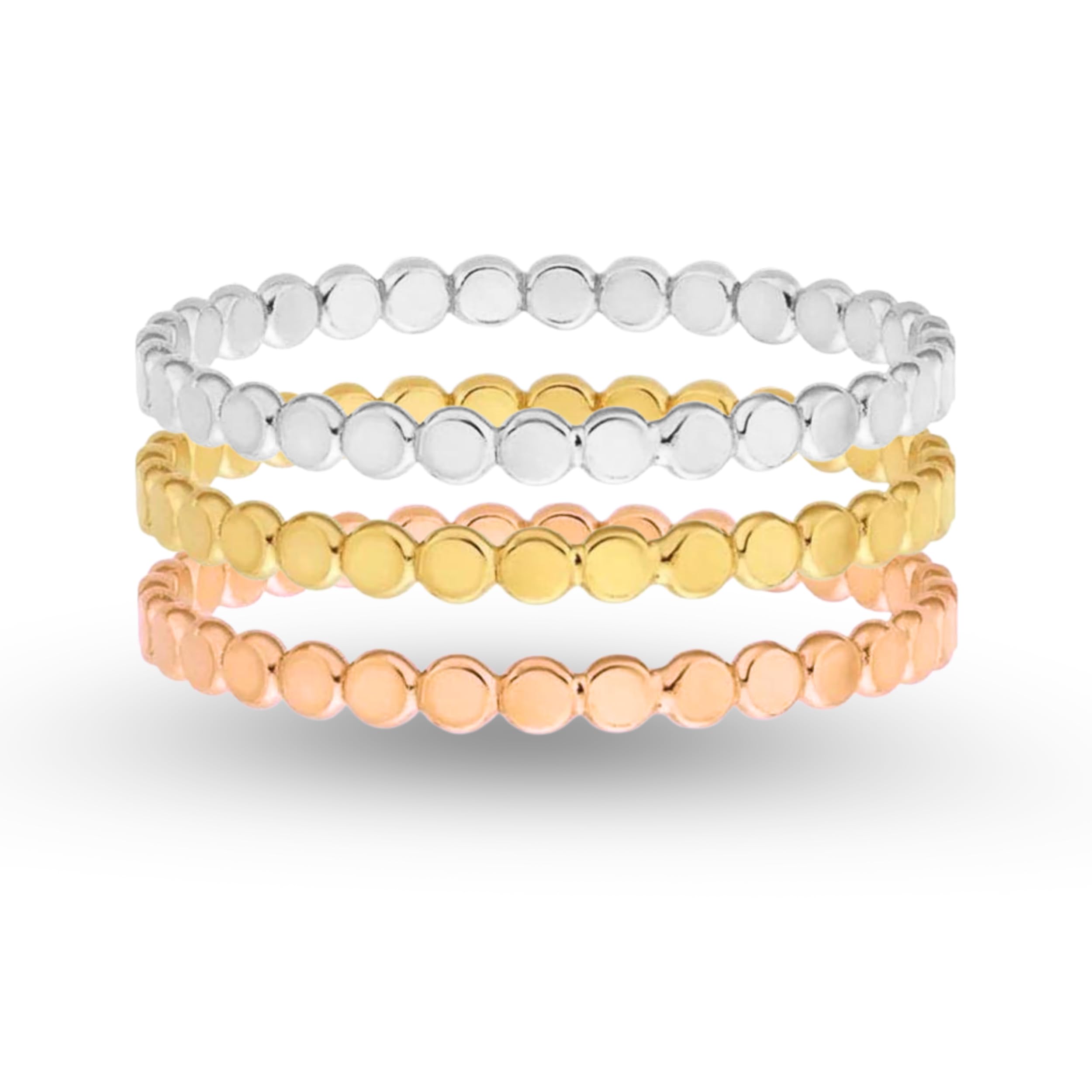 14K Gold Filled Stackable Dainty Ring Band - Silver, Gold, Rose Gold Hammered Dot Beaded Design - US Sizes 4-12 - Perfect for Layering, Everyday Wear & Gift Giving