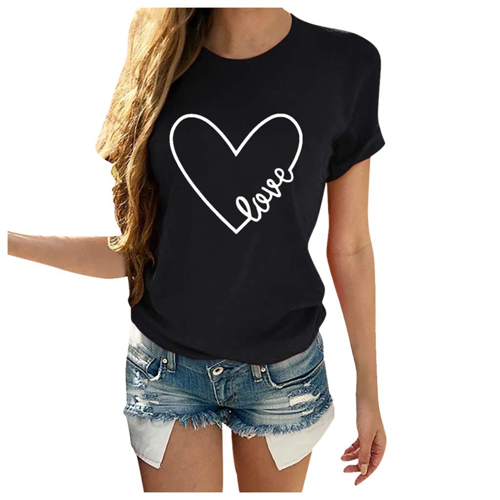 Women's Short Sleeve Graphic T-Shirts - Heart Print Summer Tops, Casual Blouses & Tunics for Everyday Wear | Perfect for Beach, Shopping & Date Nights