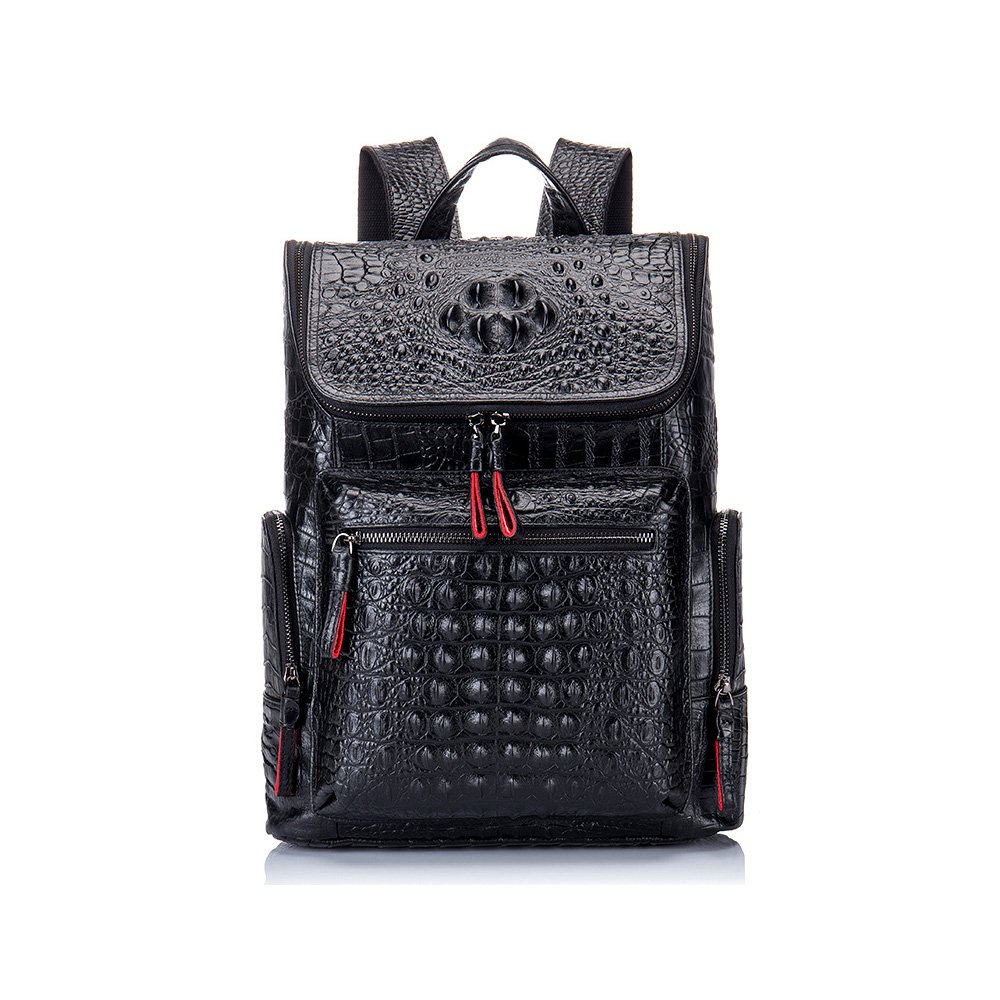 Boshiho Genuine Leather Laptop Backpack for Men - Stylish Crocodile Pattern Travel Bag & Business Daypack - Perfect for Work, Commuting & Weekend Getaways (Small Size)