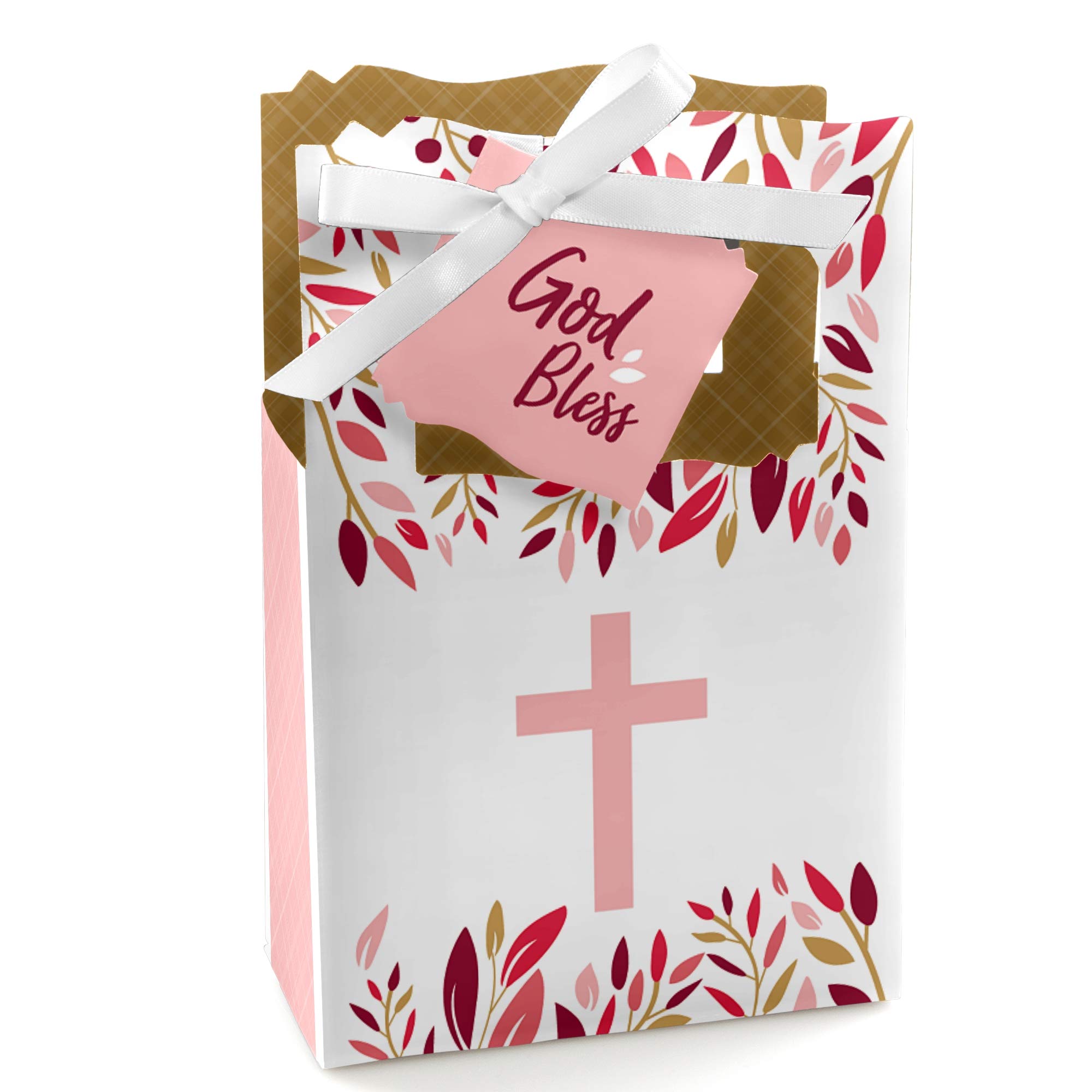 Elegant Pink Cross Party Favors - Set of 12 Religious Gift Boxes for Girls Baptism, First Communion & Christian Celebrations